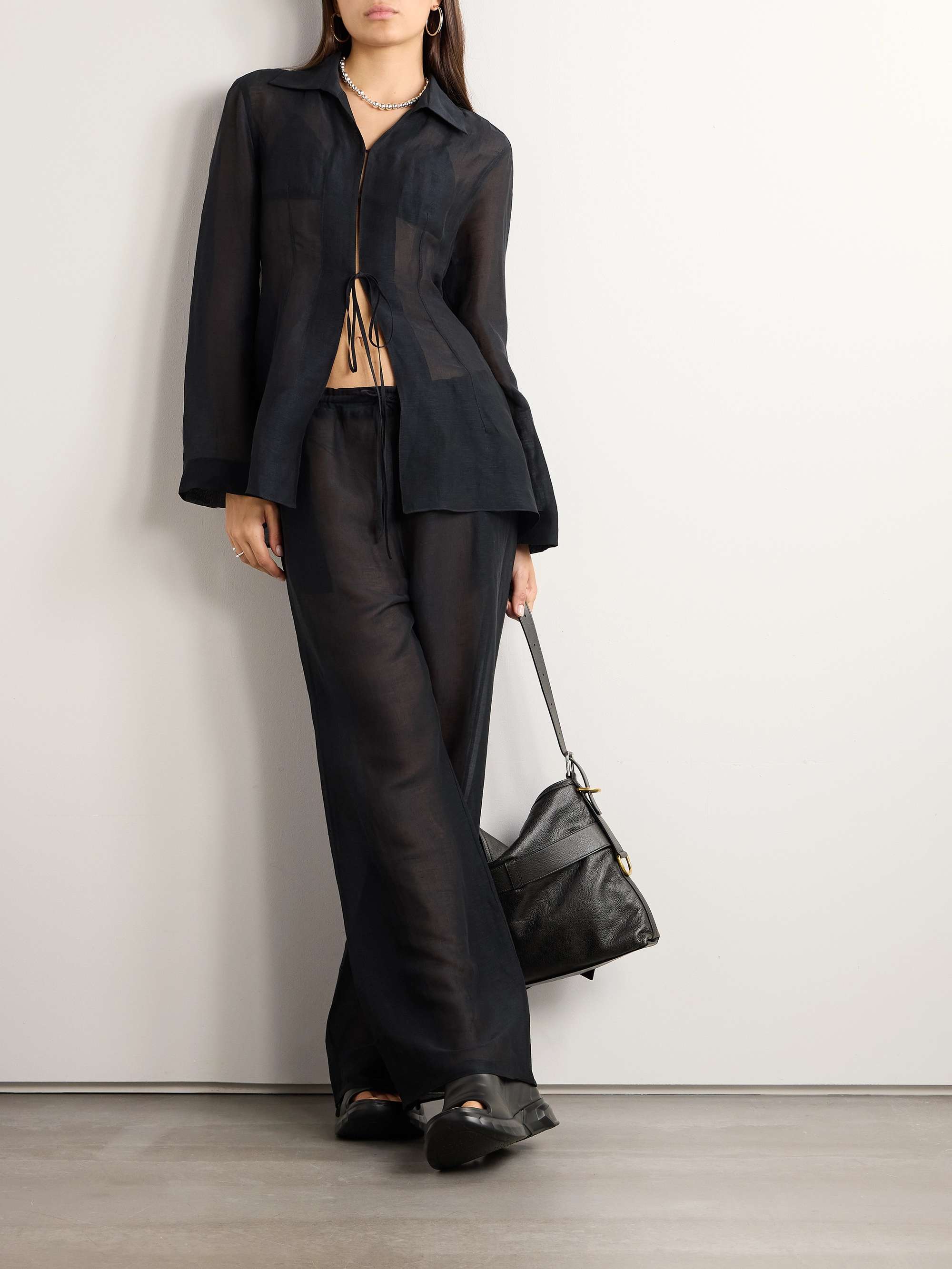 Black Silk and linen-blend voile wide-leg pants | GIVENCHY