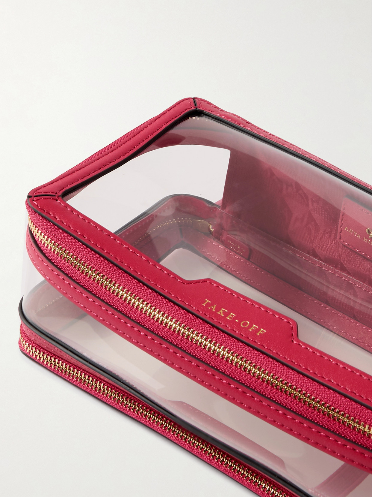 ANYA HINDMARCH IN-FLIGHT LEATHER-TRIMMED PVC COSMETICS CASE