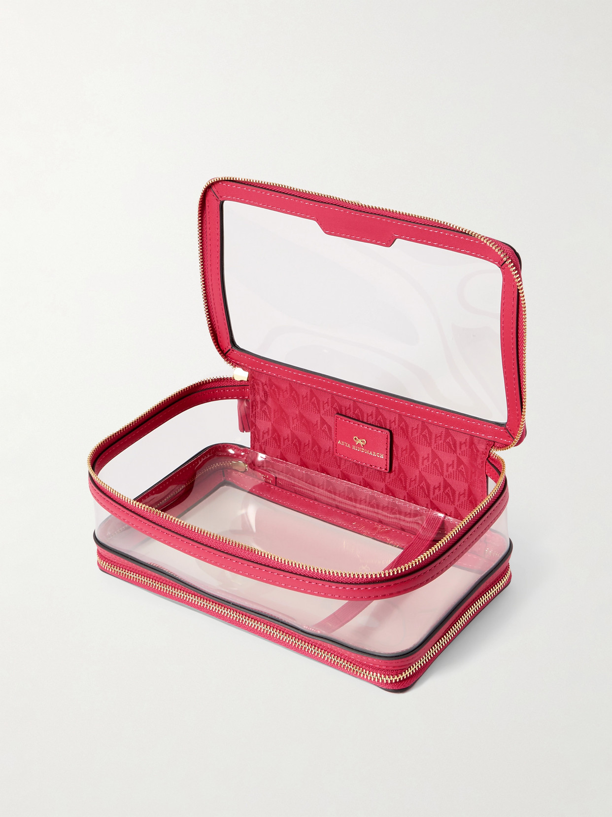 ANYA HINDMARCH IN-FLIGHT LEATHER-TRIMMED PVC COSMETICS CASE