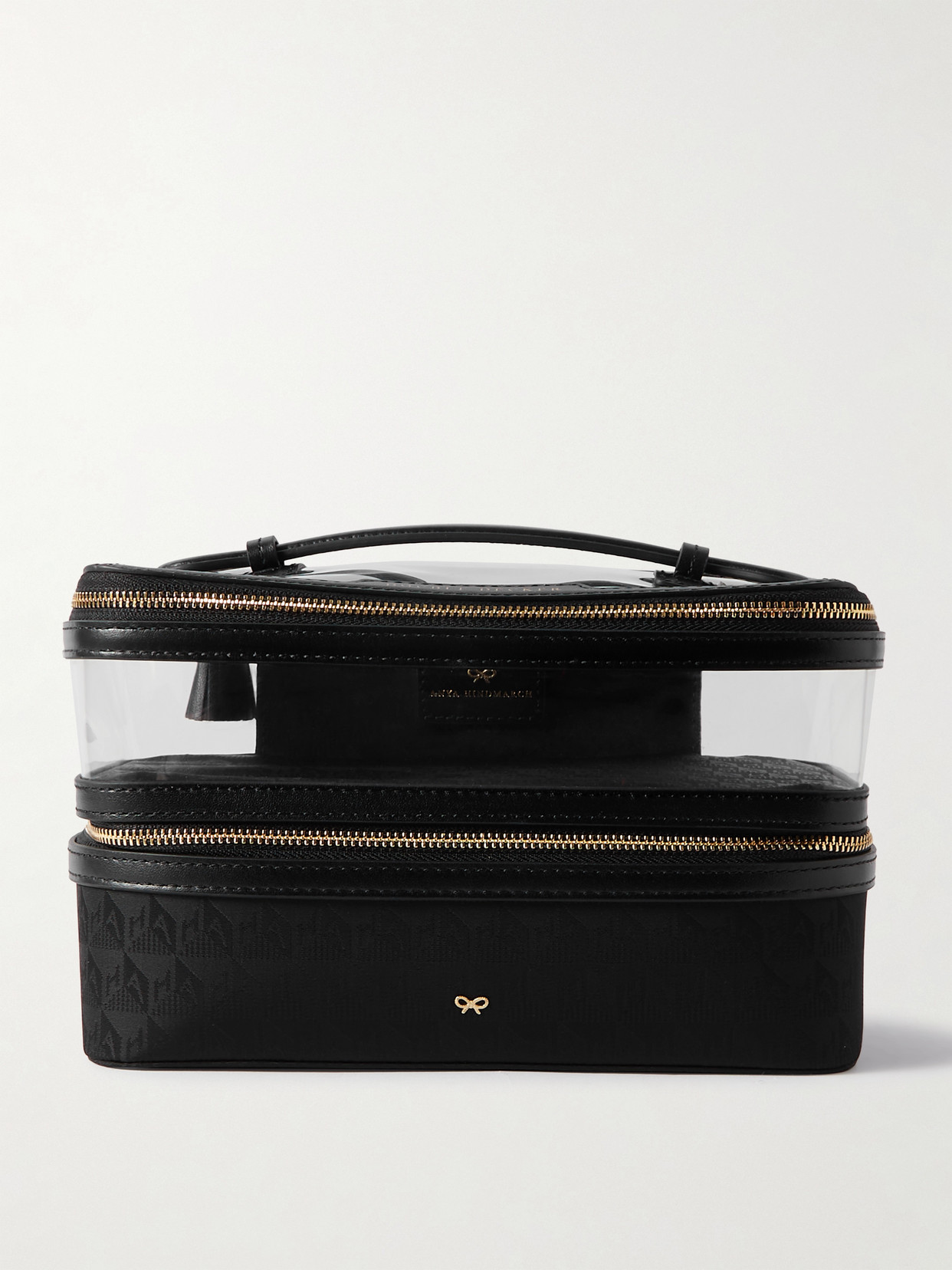 Anya Hindmarch Double Decker Leather-trimmed Nylon-jacquard And Pvc Cosmetics Case In Black