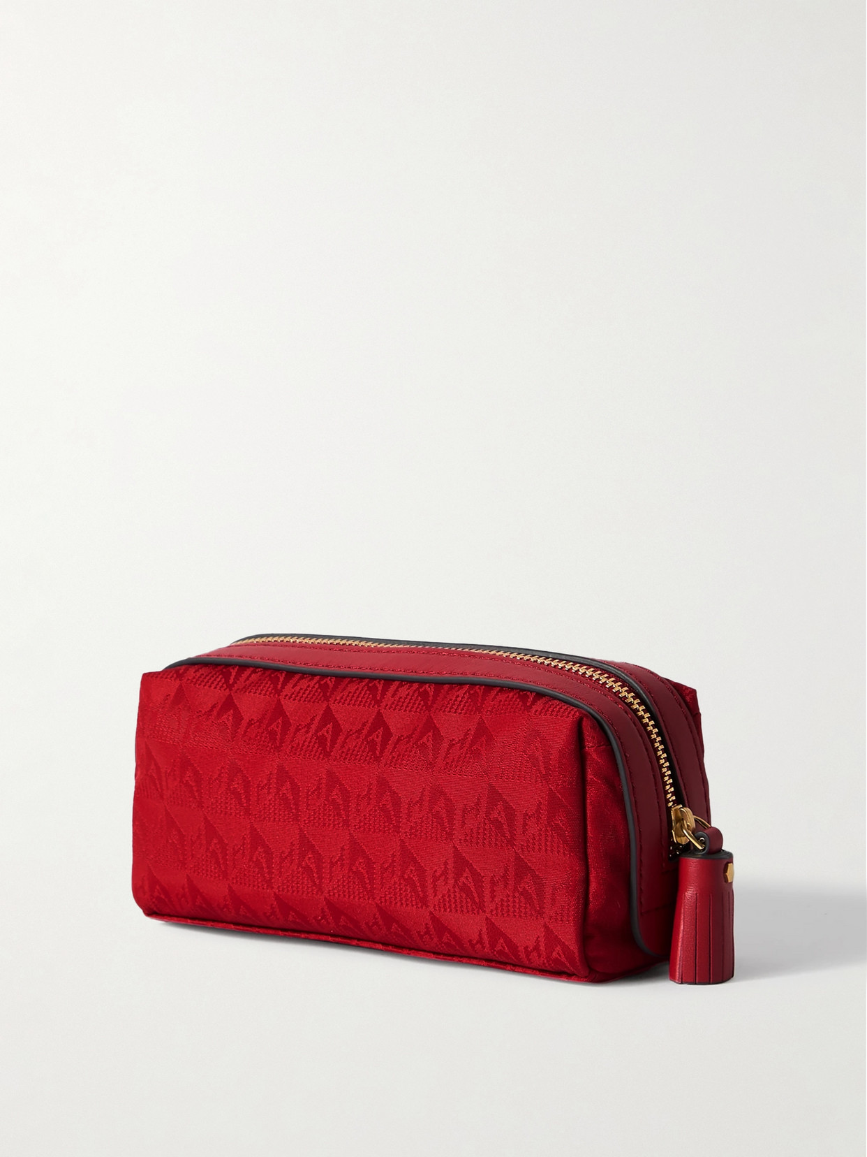 Anya Hindmarch Girlie Stuff Leather-trimmed Recycled-jacquard Cosmetics Case In Red