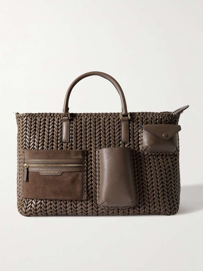 Anya Hindmarch Pocket Neeson Suede-trimmed Woven Leather Tote