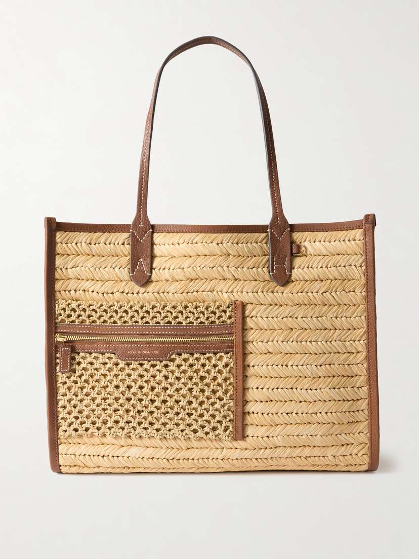 Anya Hindmarch Pocket Leather-trimmed Raffia Tote