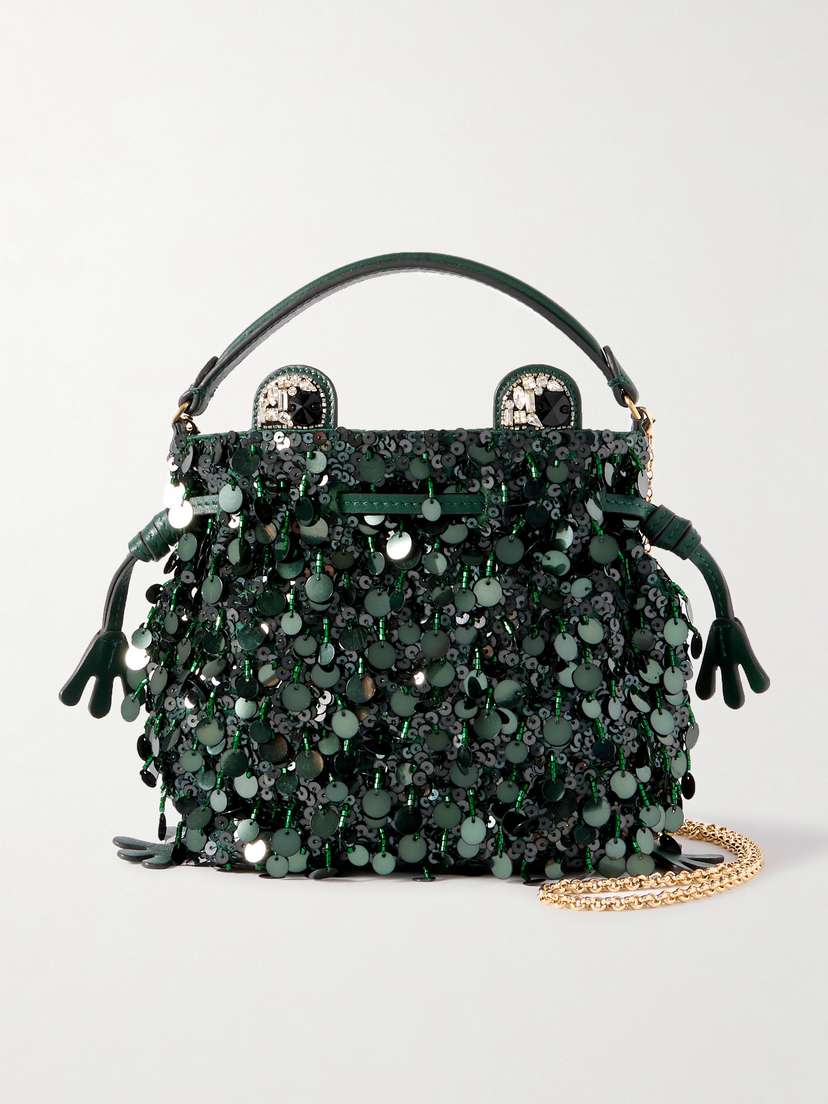 Anya Hindmarch Frog Leather-trimmed Embellished Satin Bag