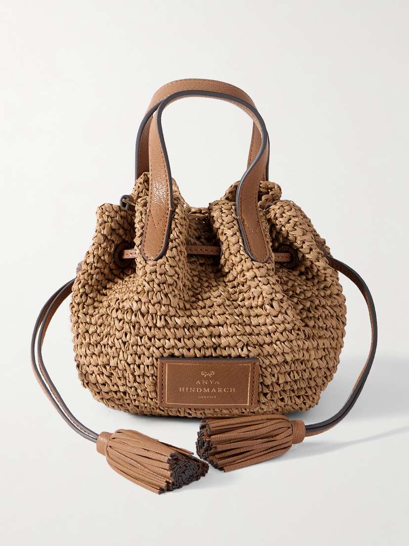 Anya Hindmarch Small Leather-trimmed Raffia Tote