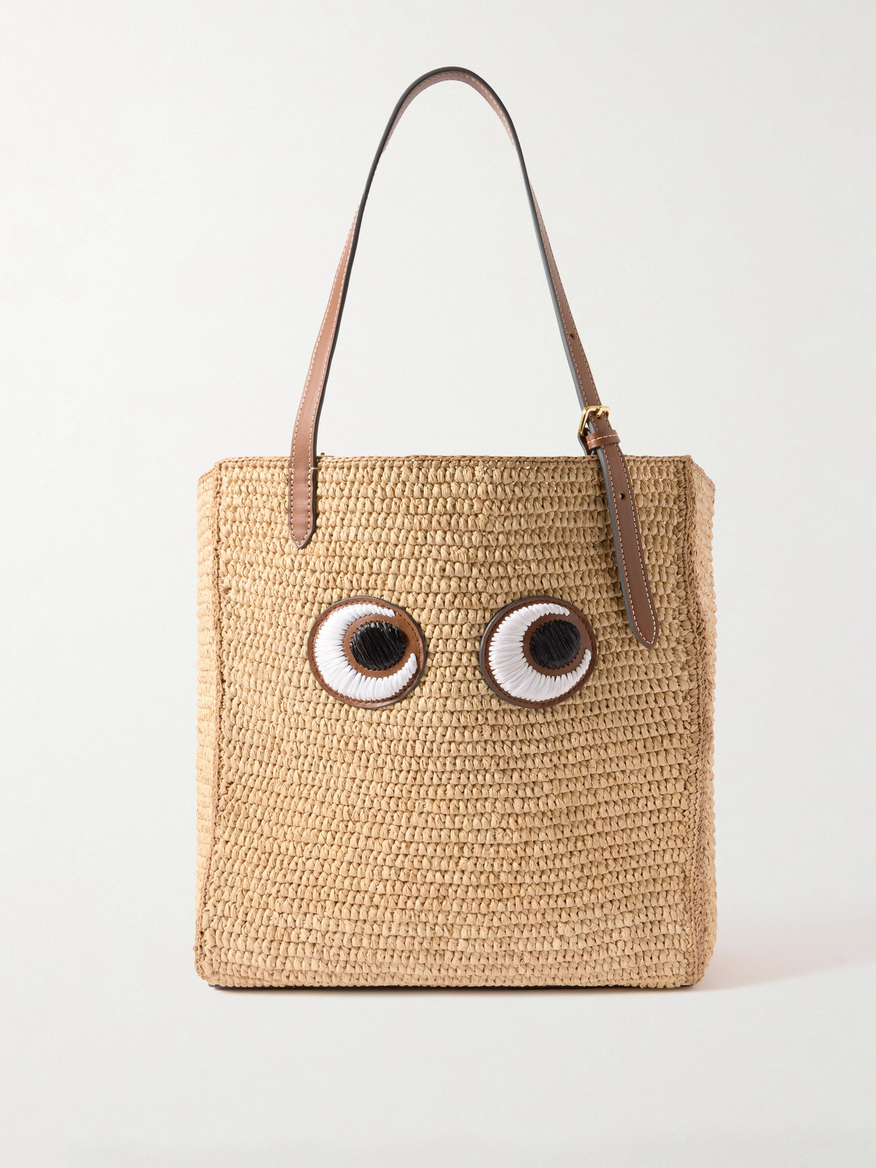 Anya Hindmarch - N/s Appliquéd Leather-trimmed Raffia Tote - Neutral