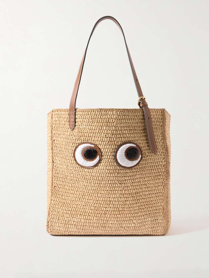 Anya Hindmarch N/s Appliquéd Leather-trimmed Raffia Tote