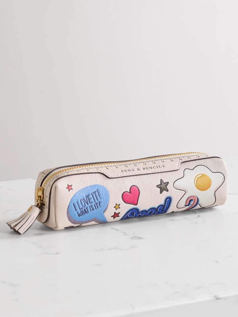 Anya Hindmarch All Over Stickers Tasseled Embossed Textured-leather Pencil Case