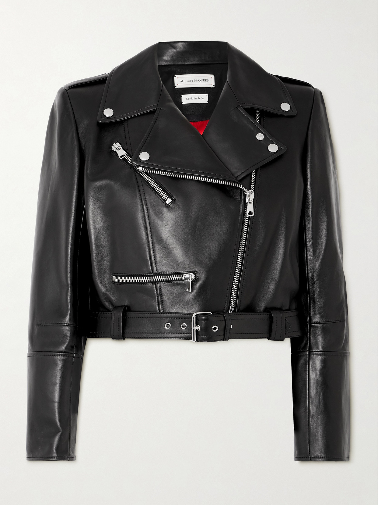 Alexander McQueen - Cropped Belted Leather Biker Jacket - Black