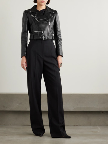 McQueen Cropped belted leather biker jacket