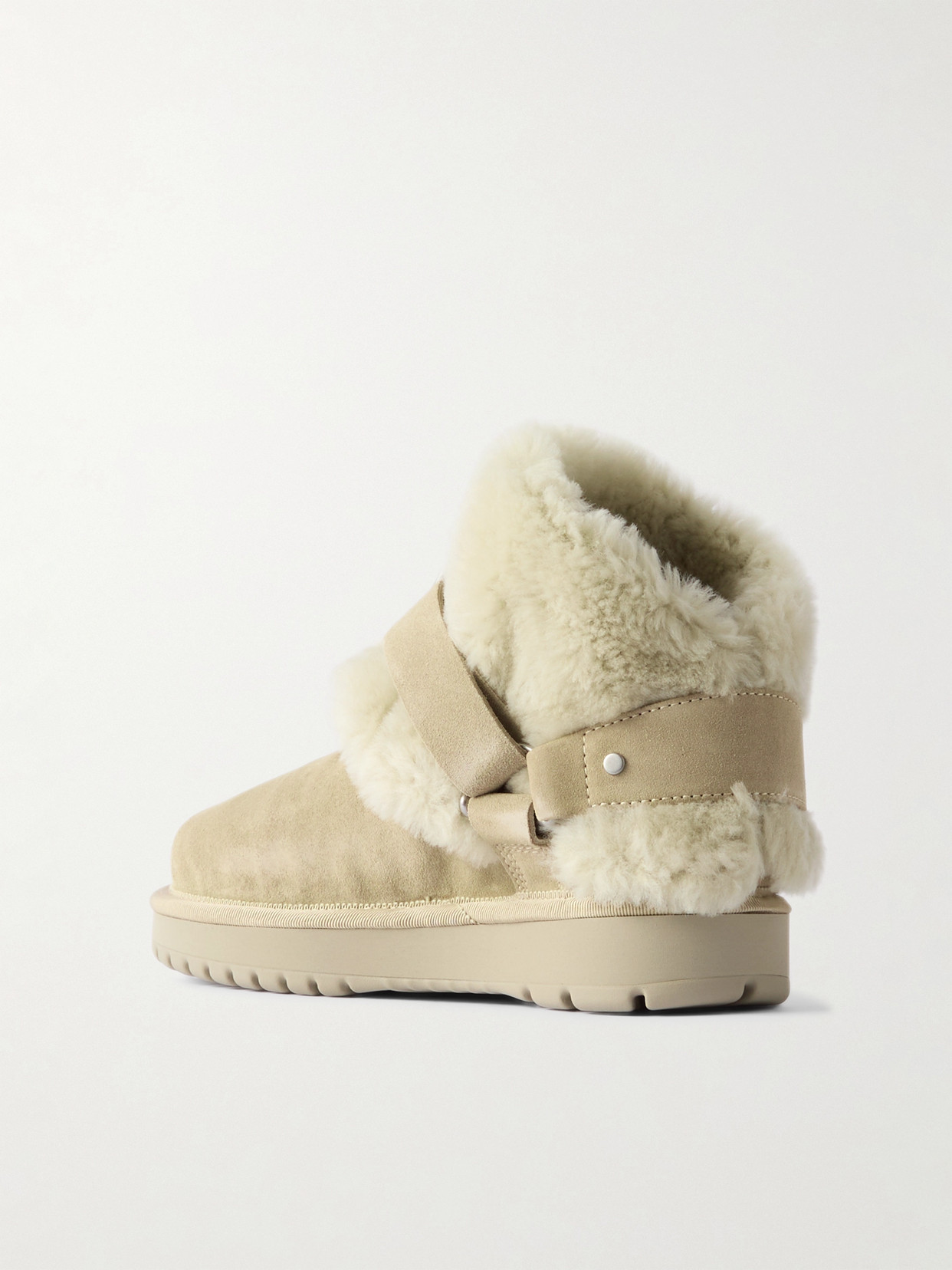Burberry Embellished Shearling And Suede Boots In Cream