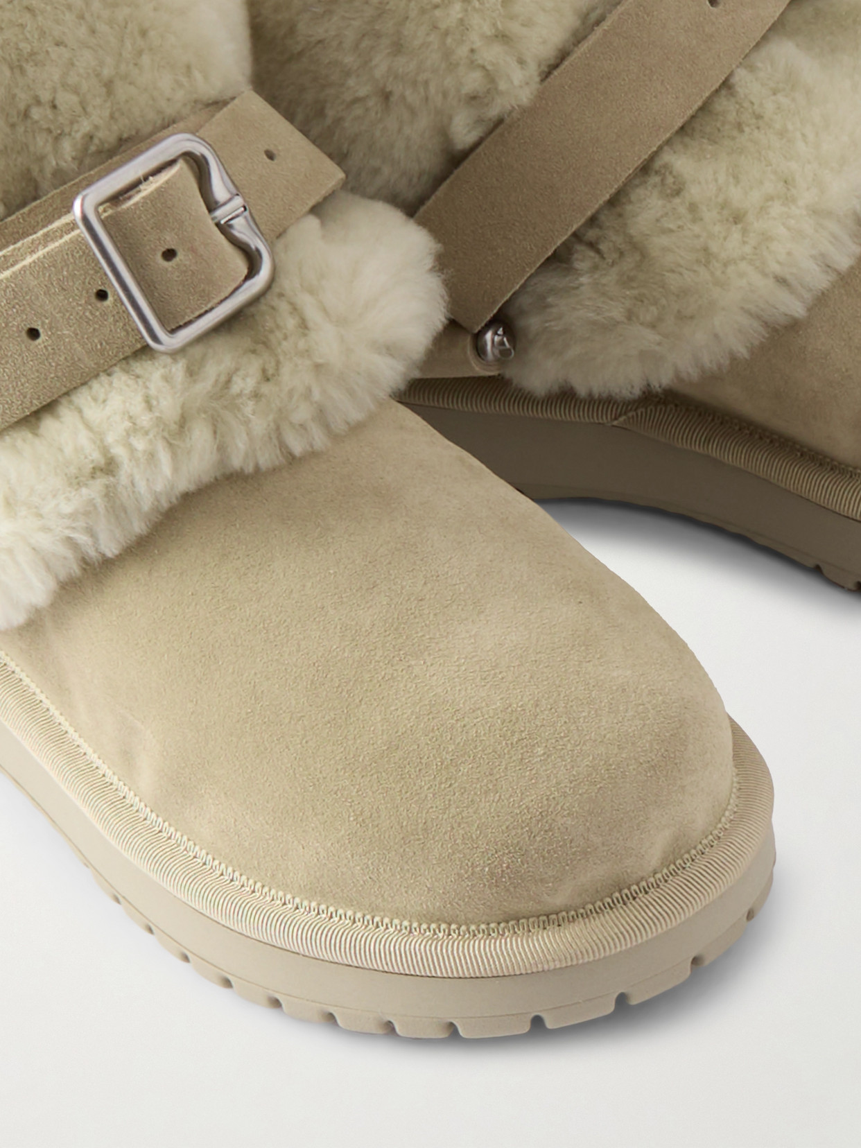 Burberry Embellished Shearling And Suede Boots In Cream