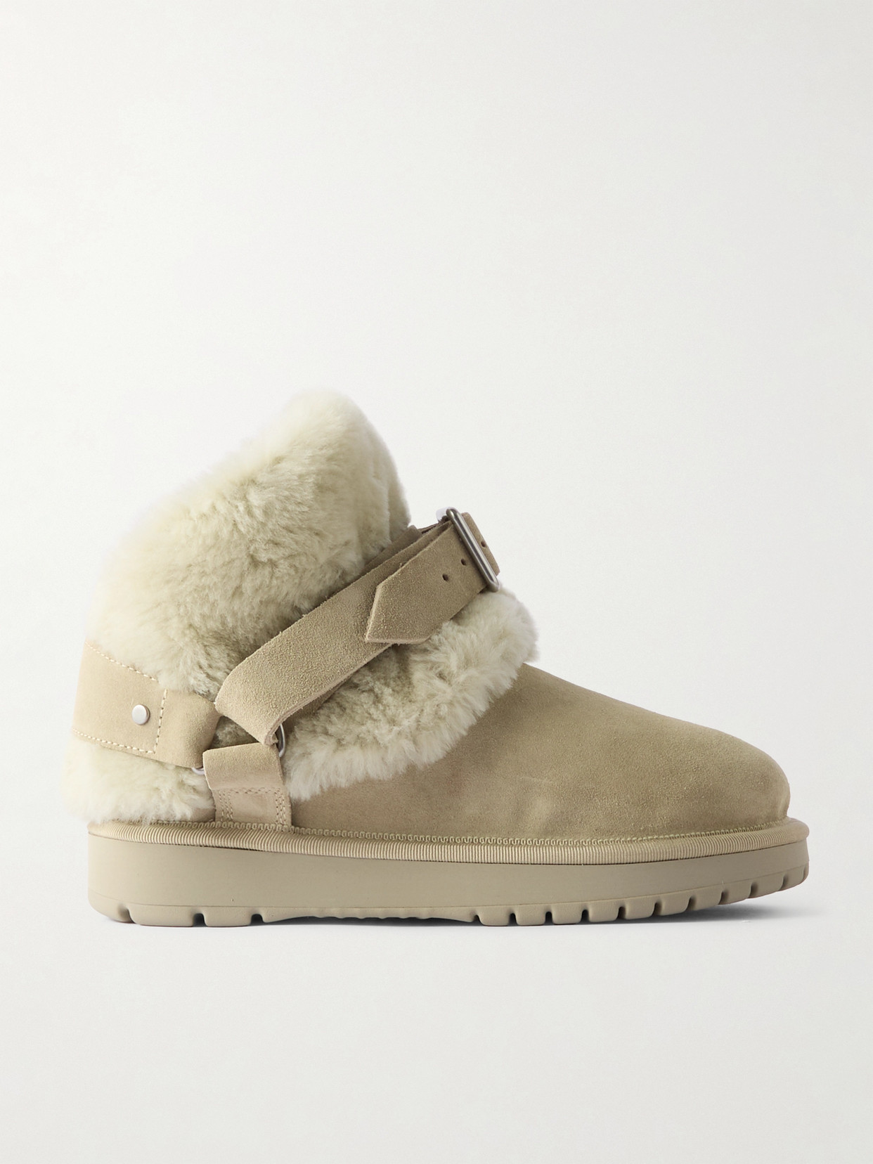 Burberry Embellished Shearling And Suede Boots In Cream