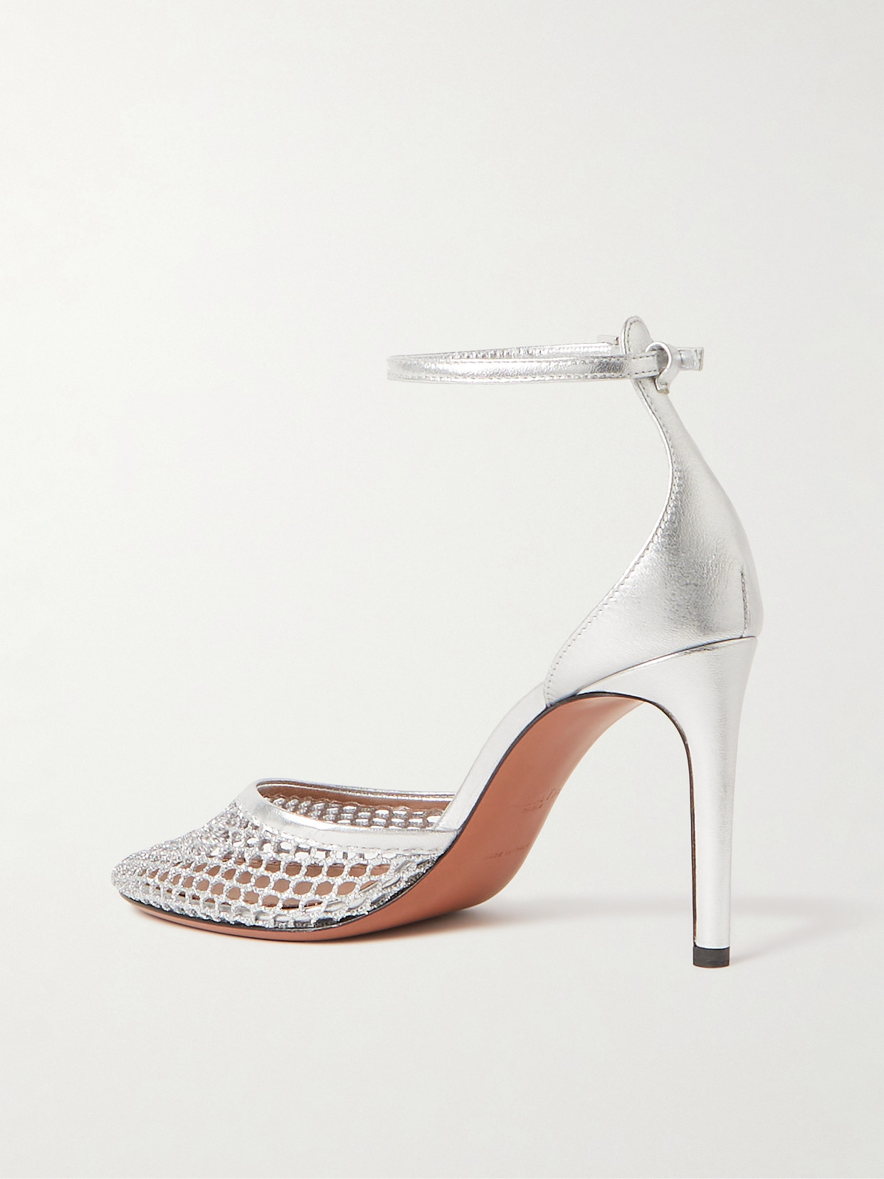 Alaïa 90 Fishnet And Metallic Leather Pumps In Silver