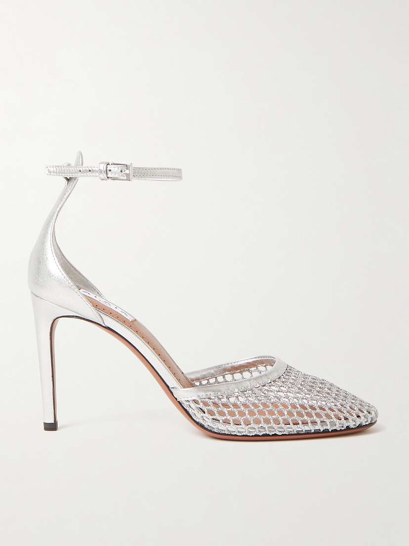 Alaïa 90 Fishnet And Metallic Leather Pumps