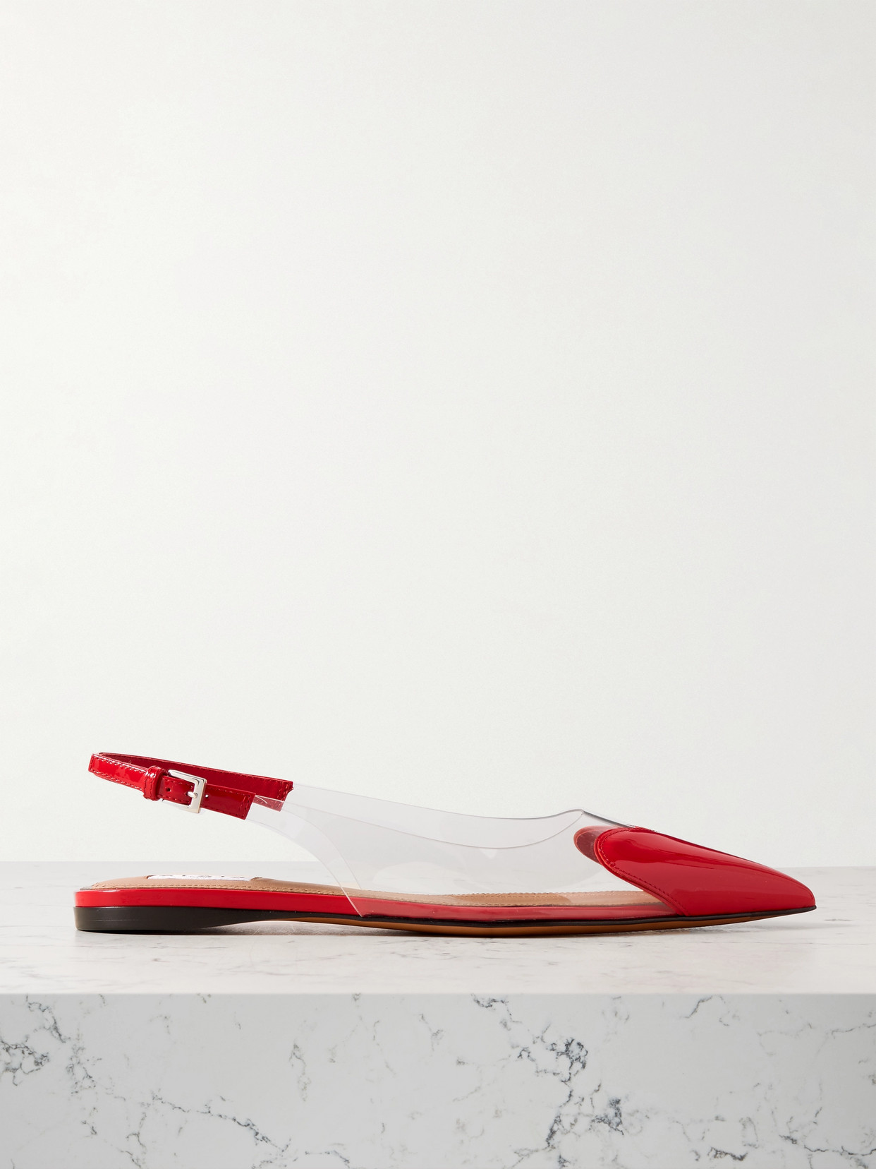 Alaïa Heart Clear Slingback Ballerina Flats In Red