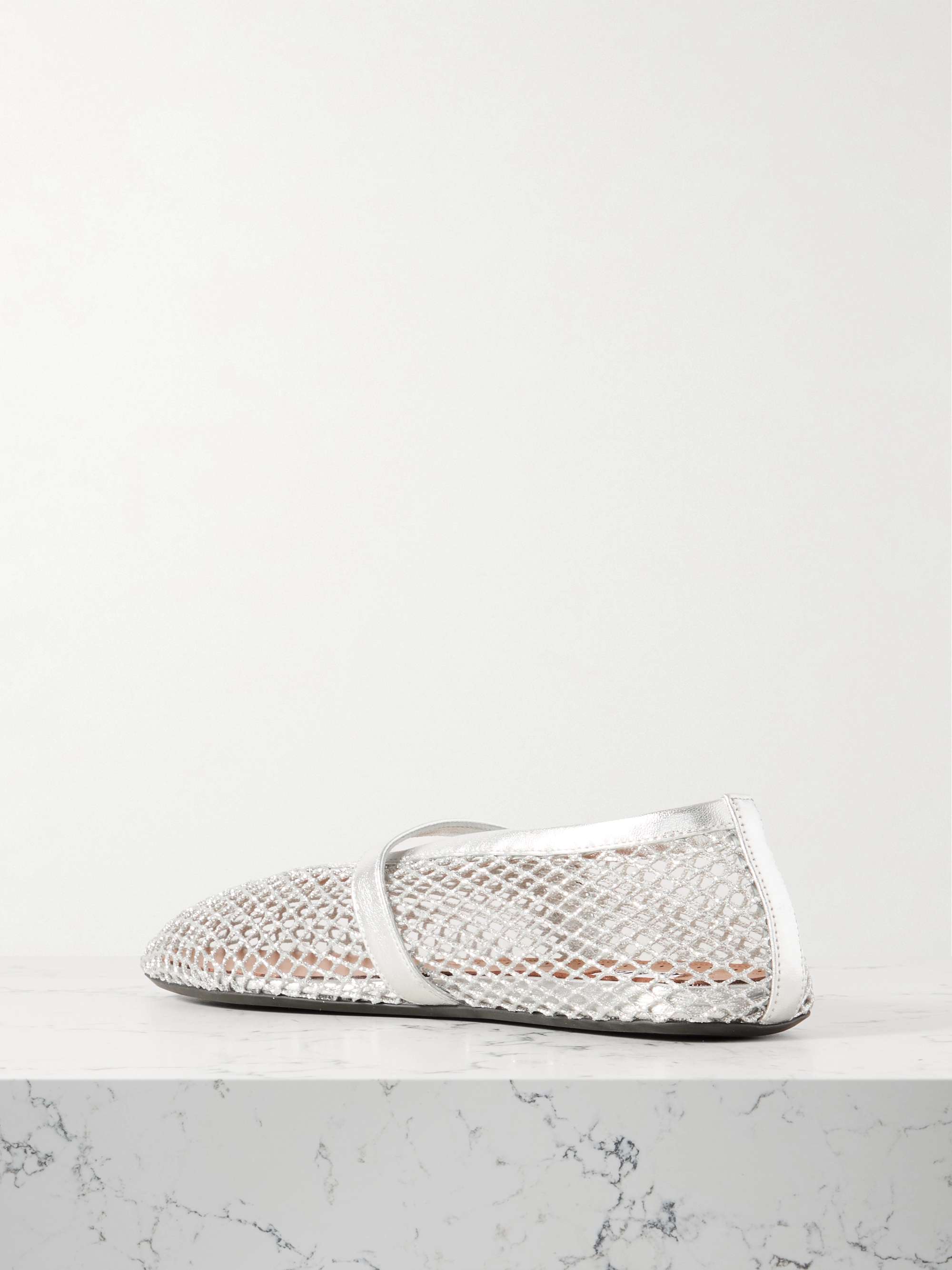 ALAÏA Patent leather-trimmed mesh ballet flats