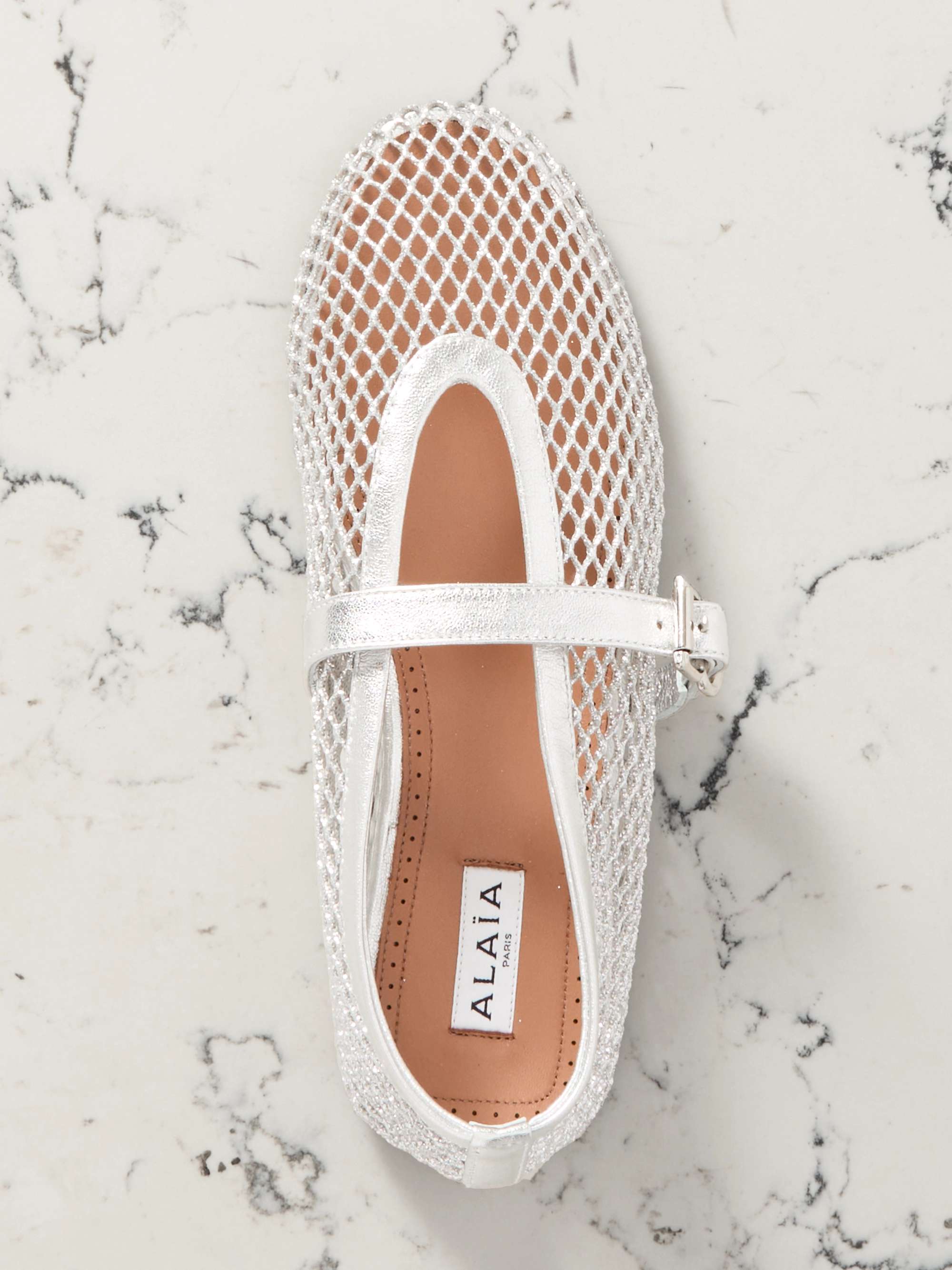 ALAÏA Patent leather-trimmed mesh ballet flats