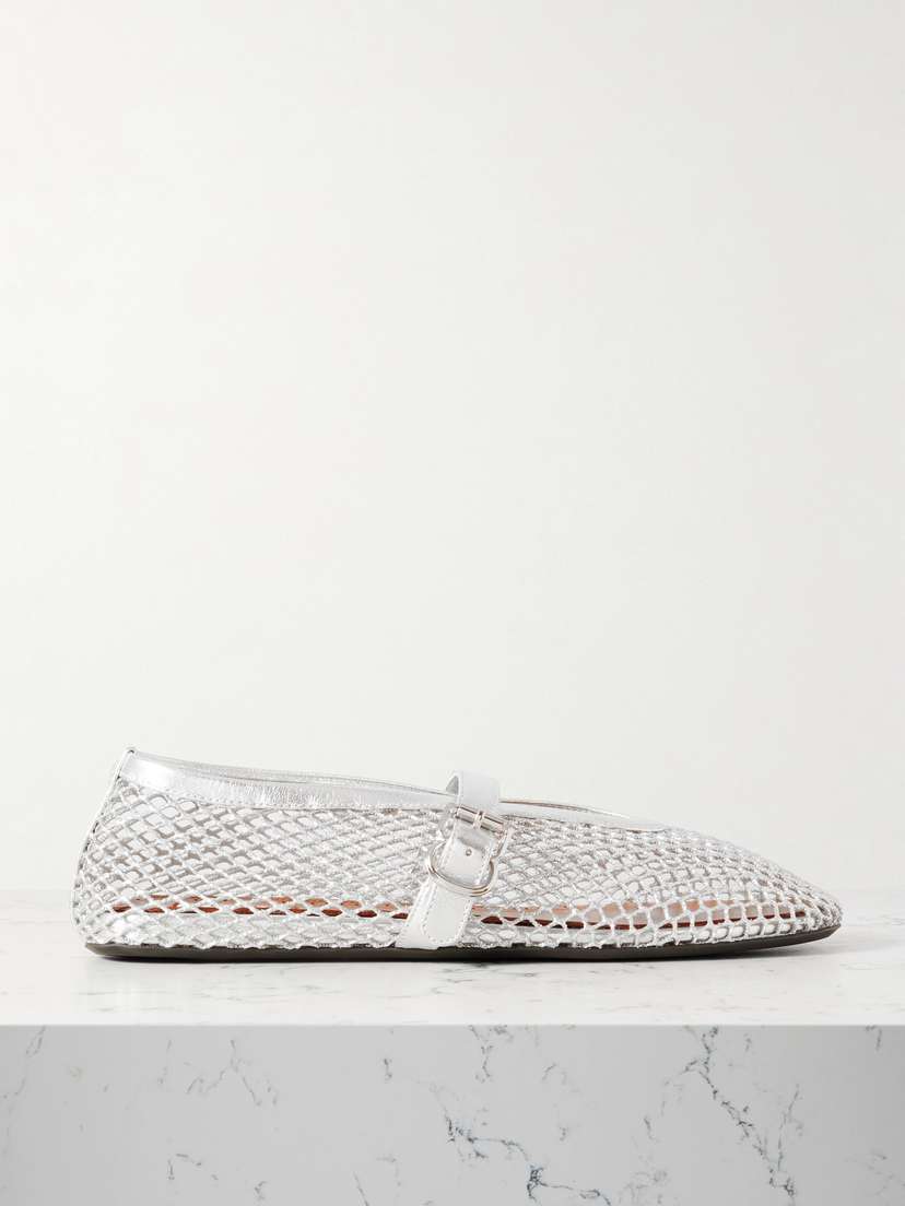 Alaïa Metallic Leather-trimmed Mesh Ballet Flats