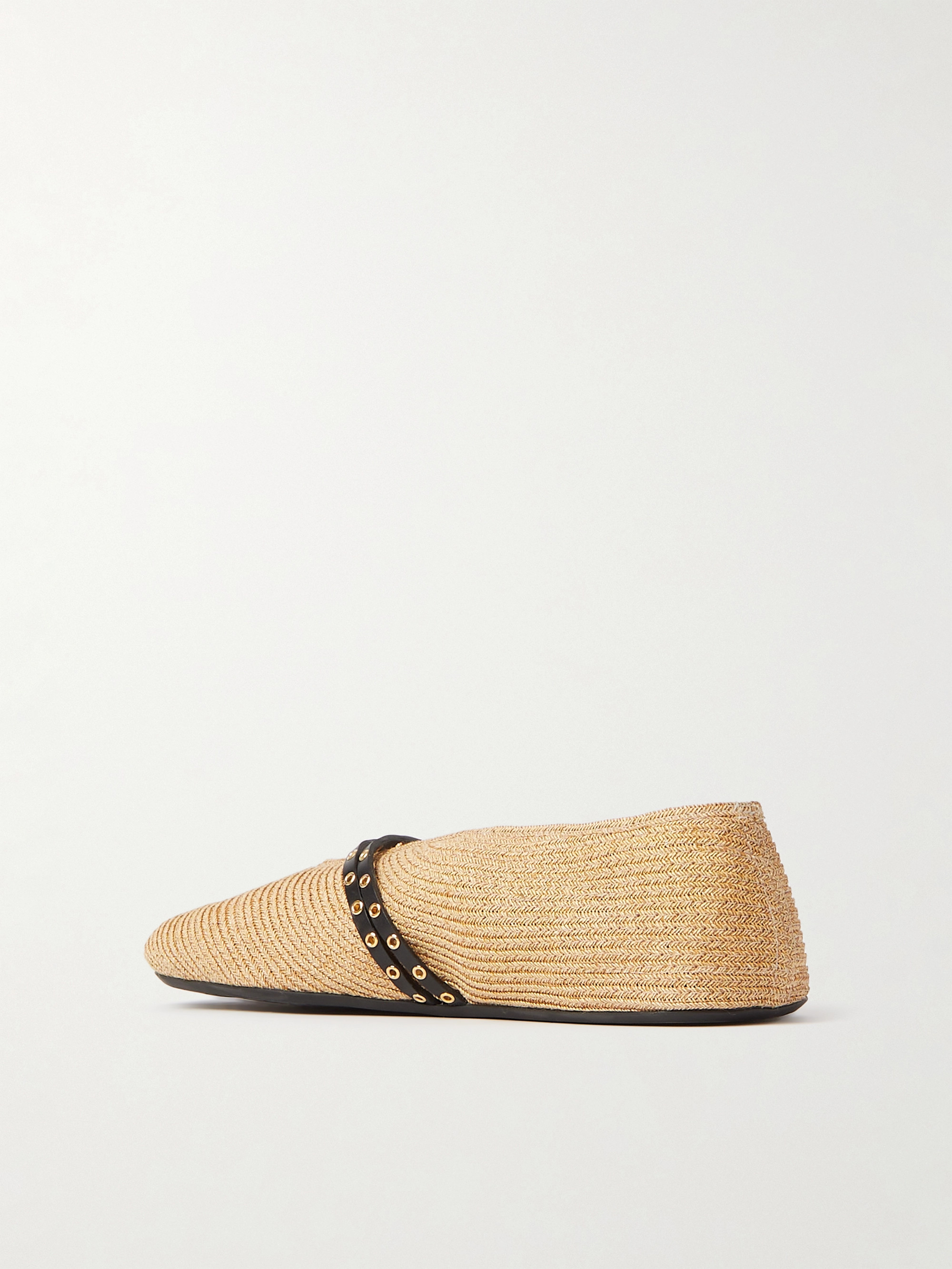 Alaïa Leather-trimmed raffia ballet flats