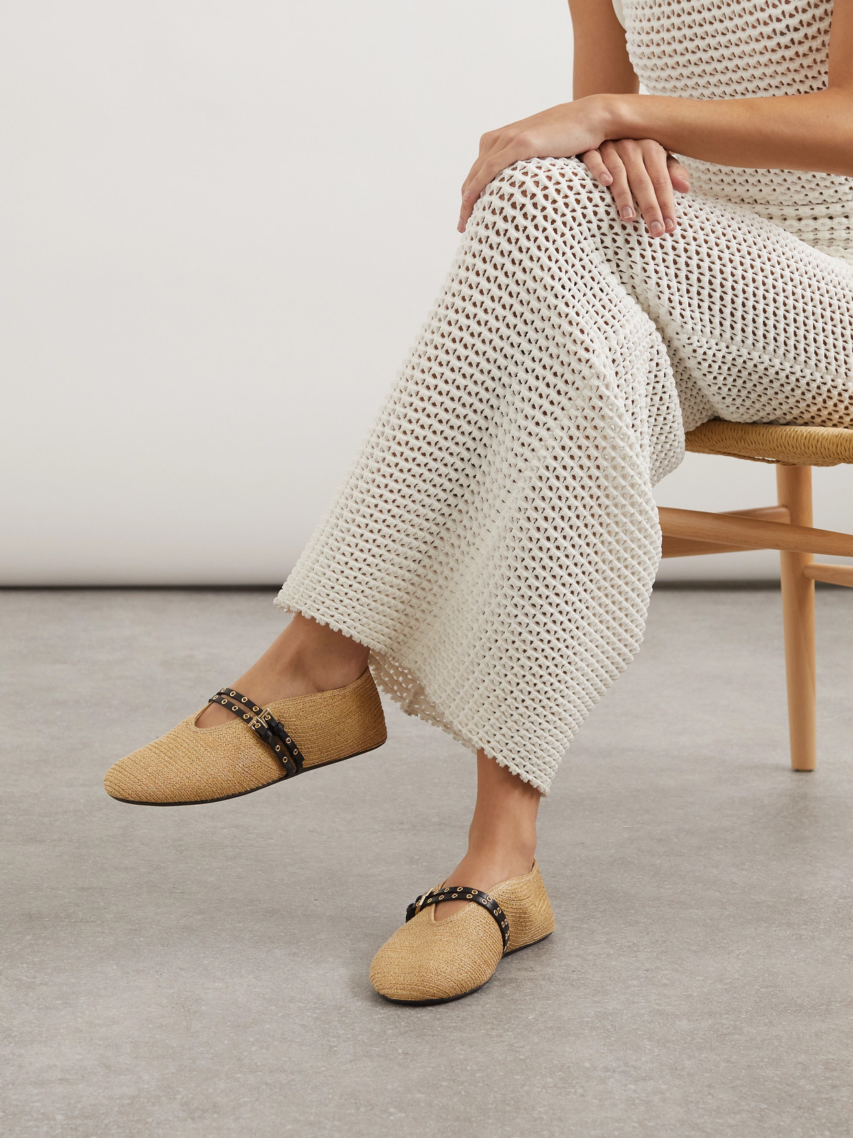 Alaïa Paper Straw Flat Ballerinas Scarpe Basse Beige In White