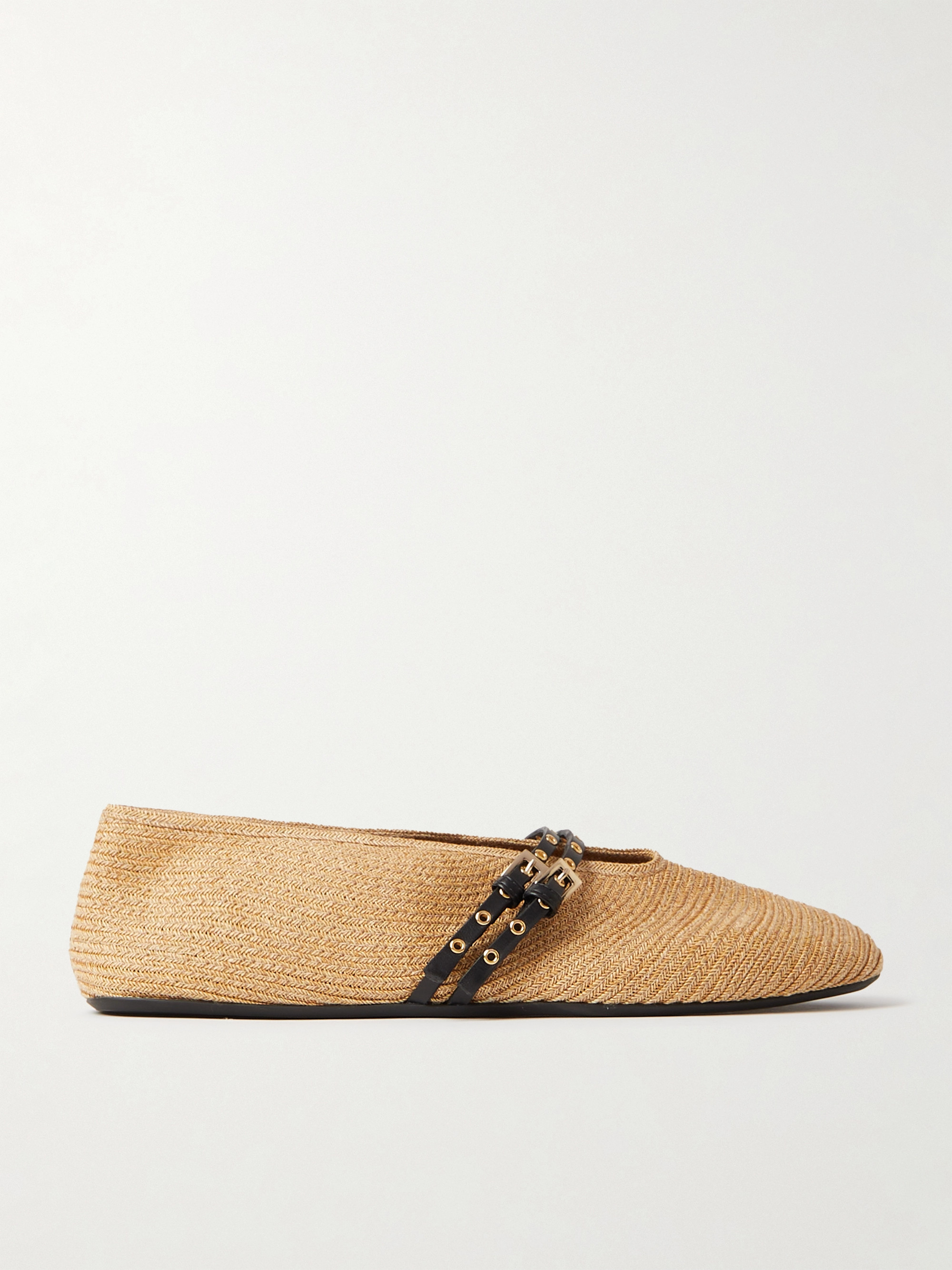 Alaïa Leather-trimmed raffia ballet flats