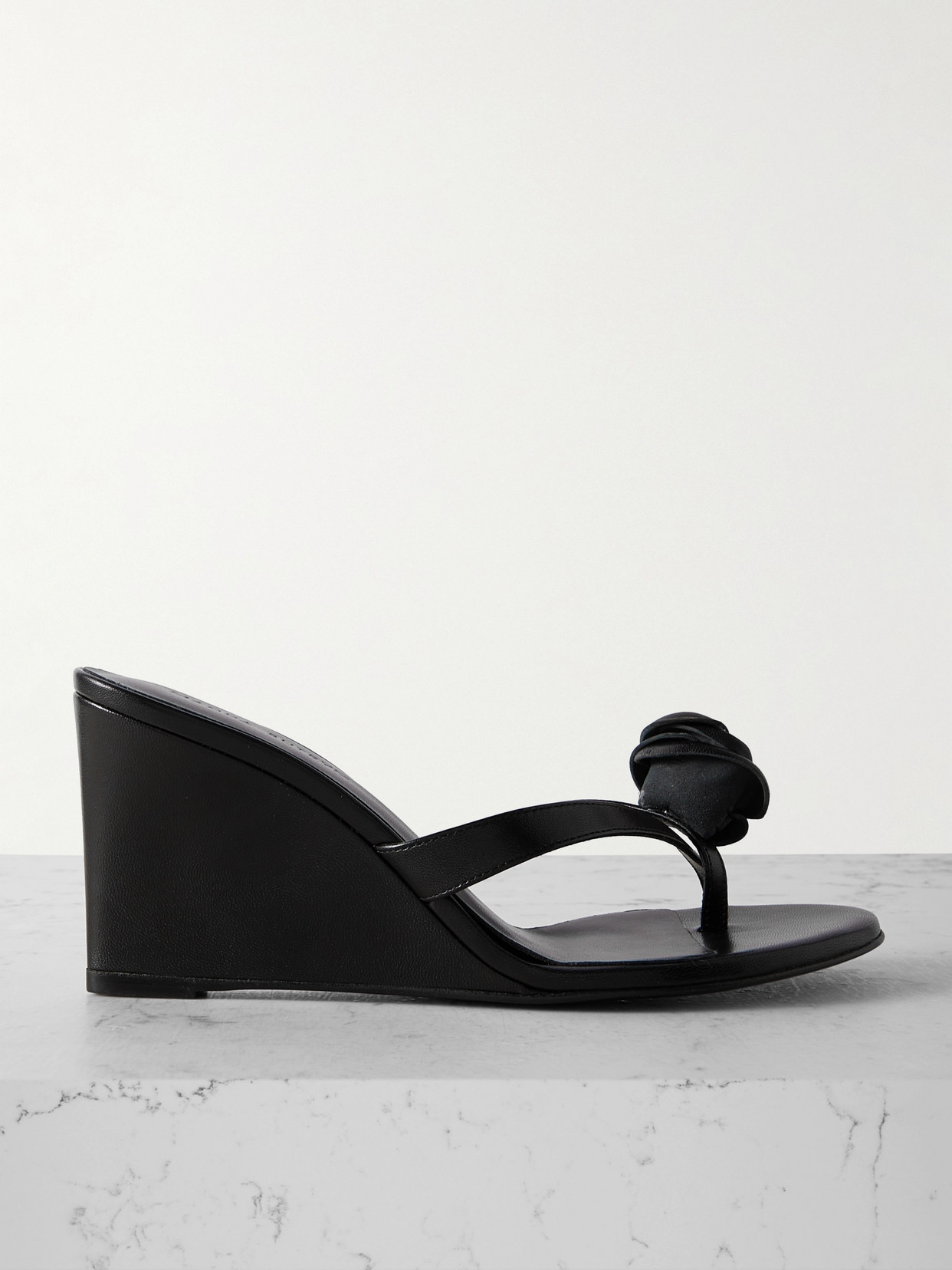 Shop Magda Butrym Floral-appliquéd Leather Wedge Sandals In Black