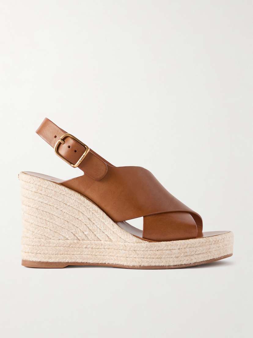 Chloé Pary Leather Espadrille Wedge Slingback Sandals