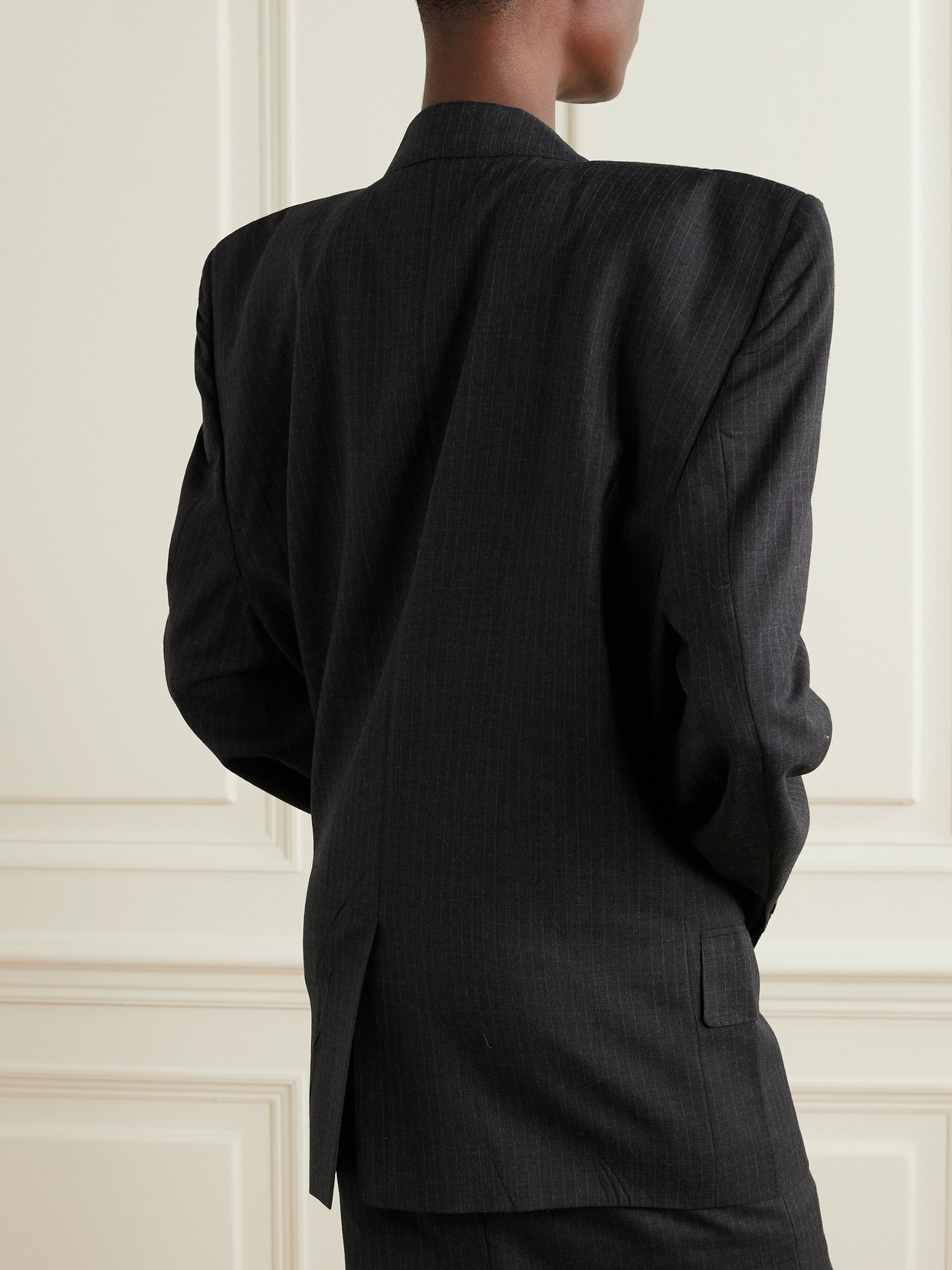 Balenciaga Oversized Pinstriped Wool Blazer In Gray