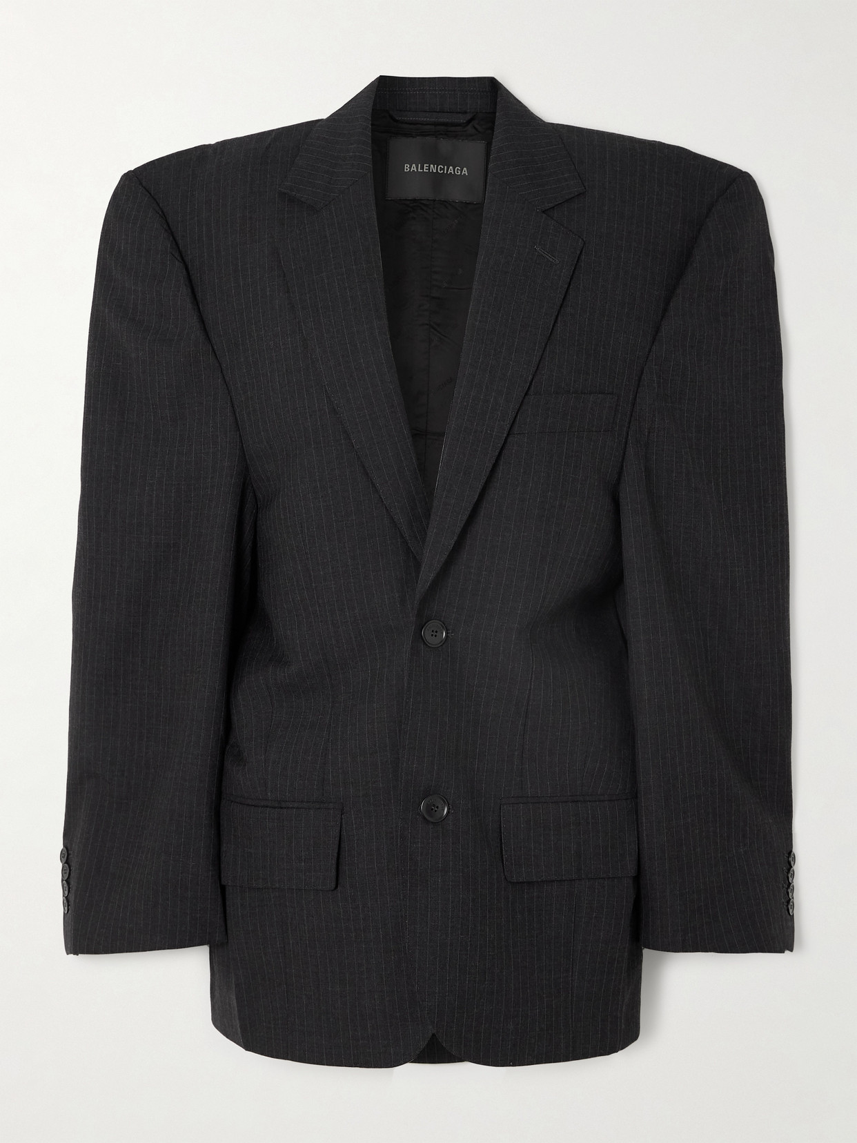 Balenciaga Oversized Pinstriped Wool Blazer In Grey