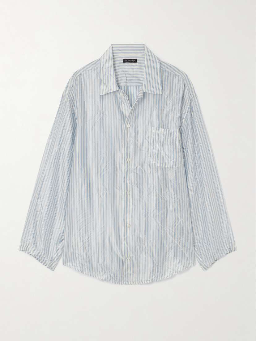 Balenciaga Oversized Striped Crinkled-satin Shirt