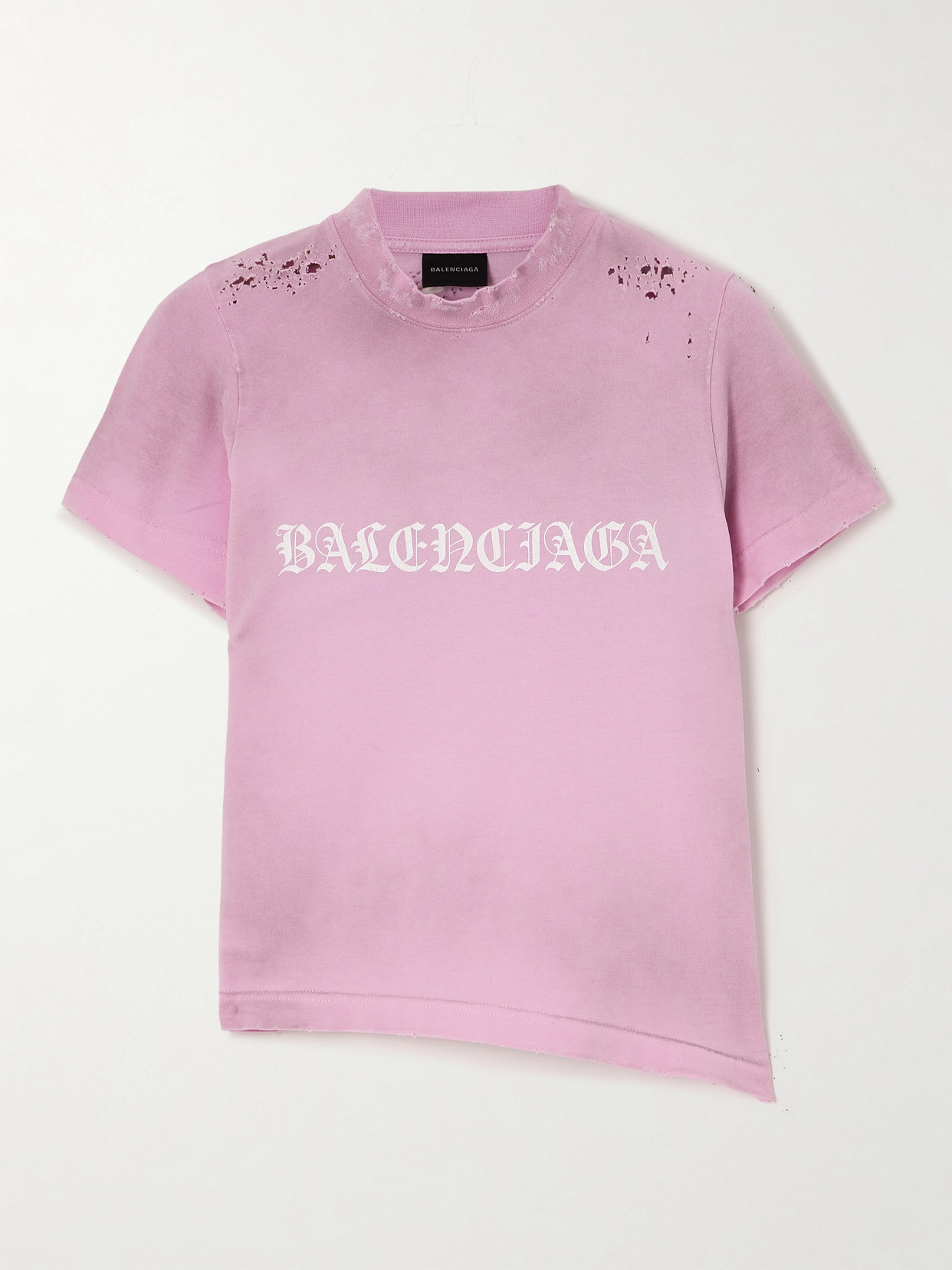 Balenciaga Cropped Distressed Logo-print Stretch-cotton Jersey T-shirt In Pink