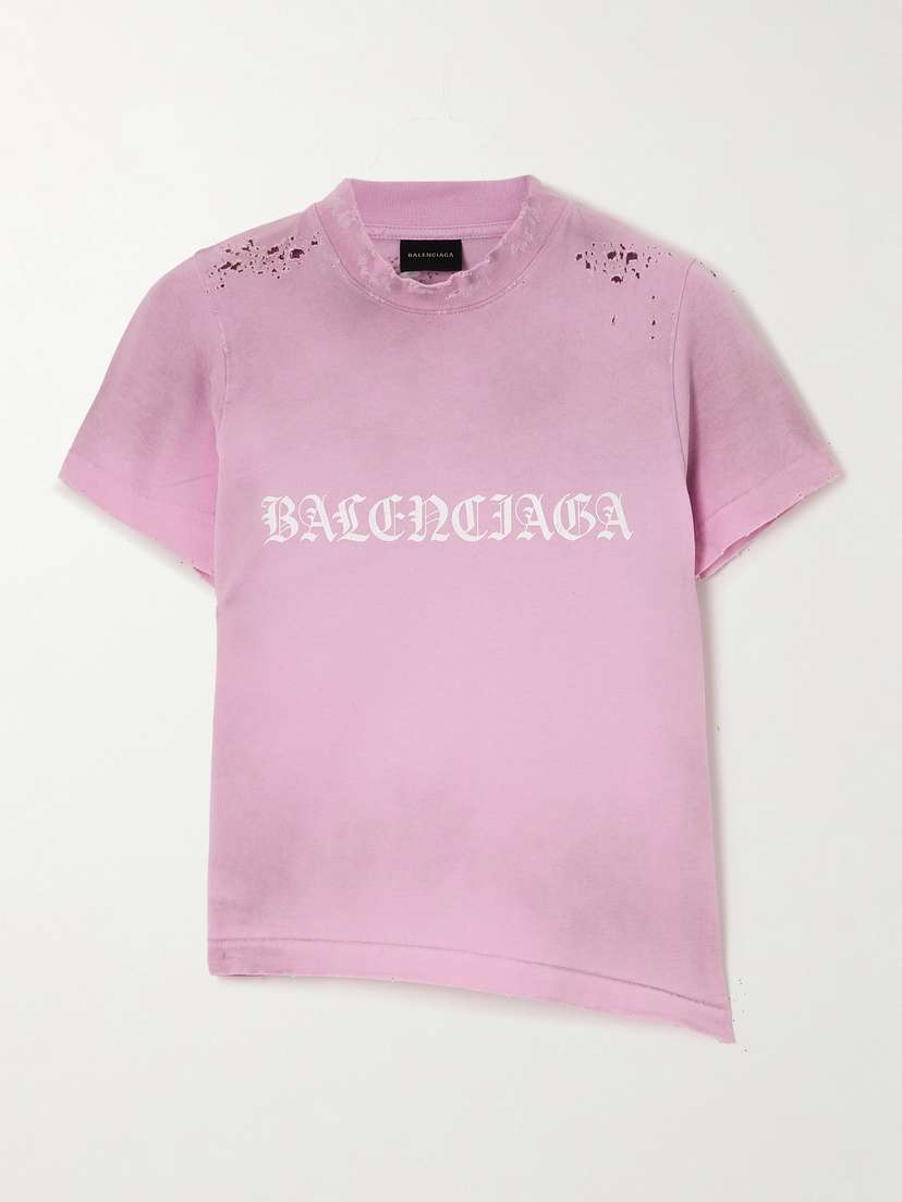 Balenciaga Cropped Distressed Logo-print Stretch-cotton Jersey T-shirt