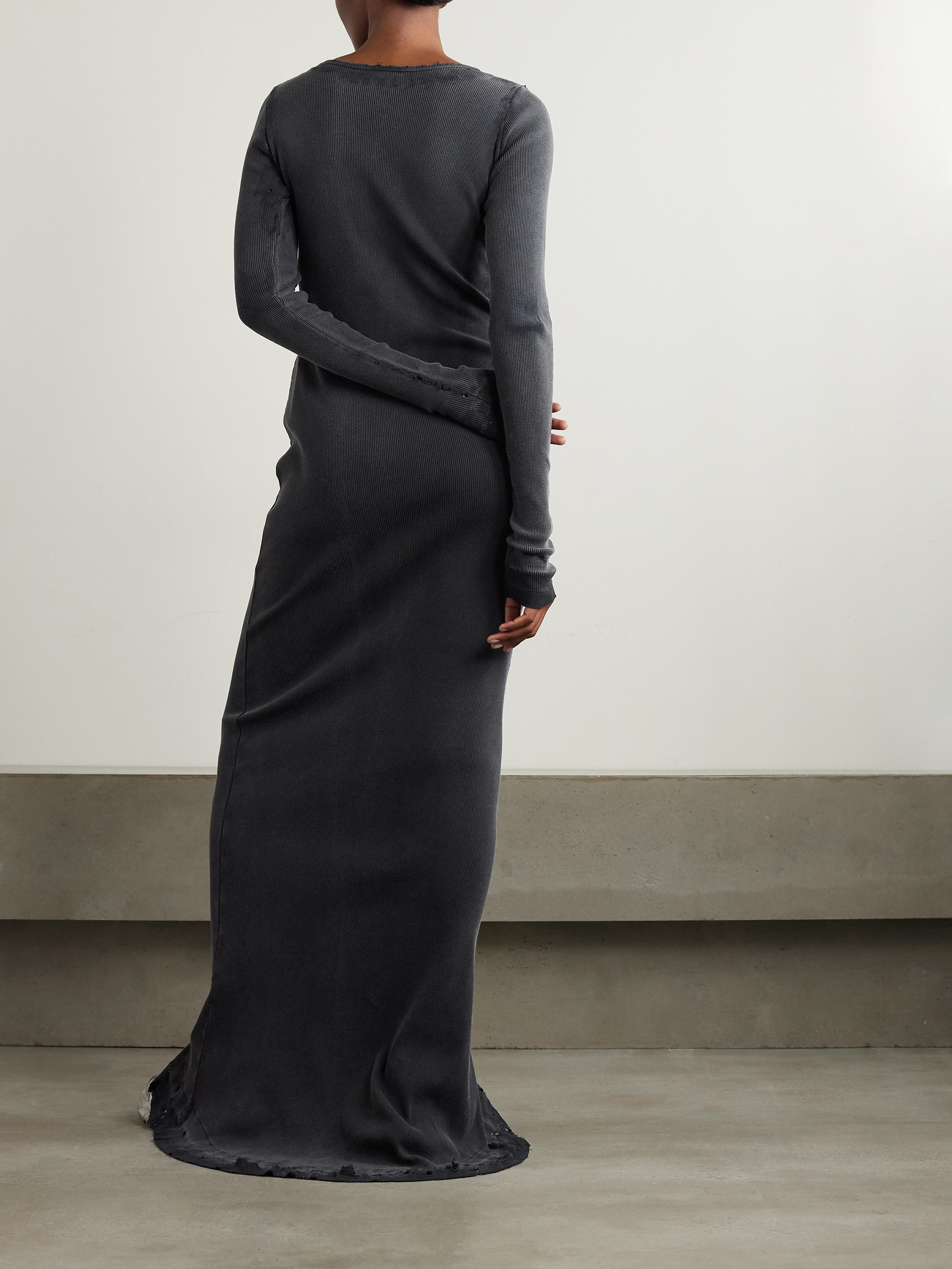 Balenciaga Distressed lace-trimmed ribbed cotton-jersey maxi dress