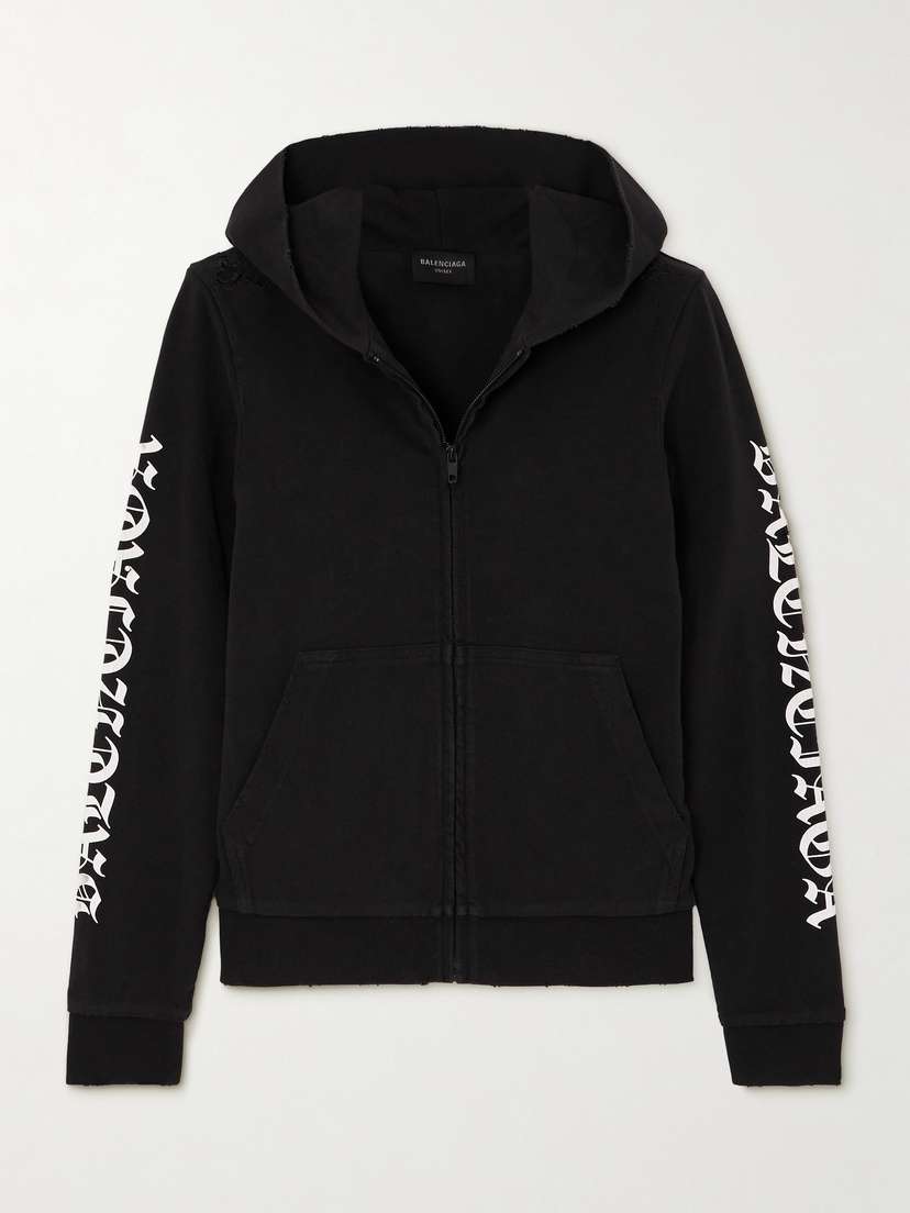 Balenciaga Distressed Printed Cotton-blend Jersey Hoodie