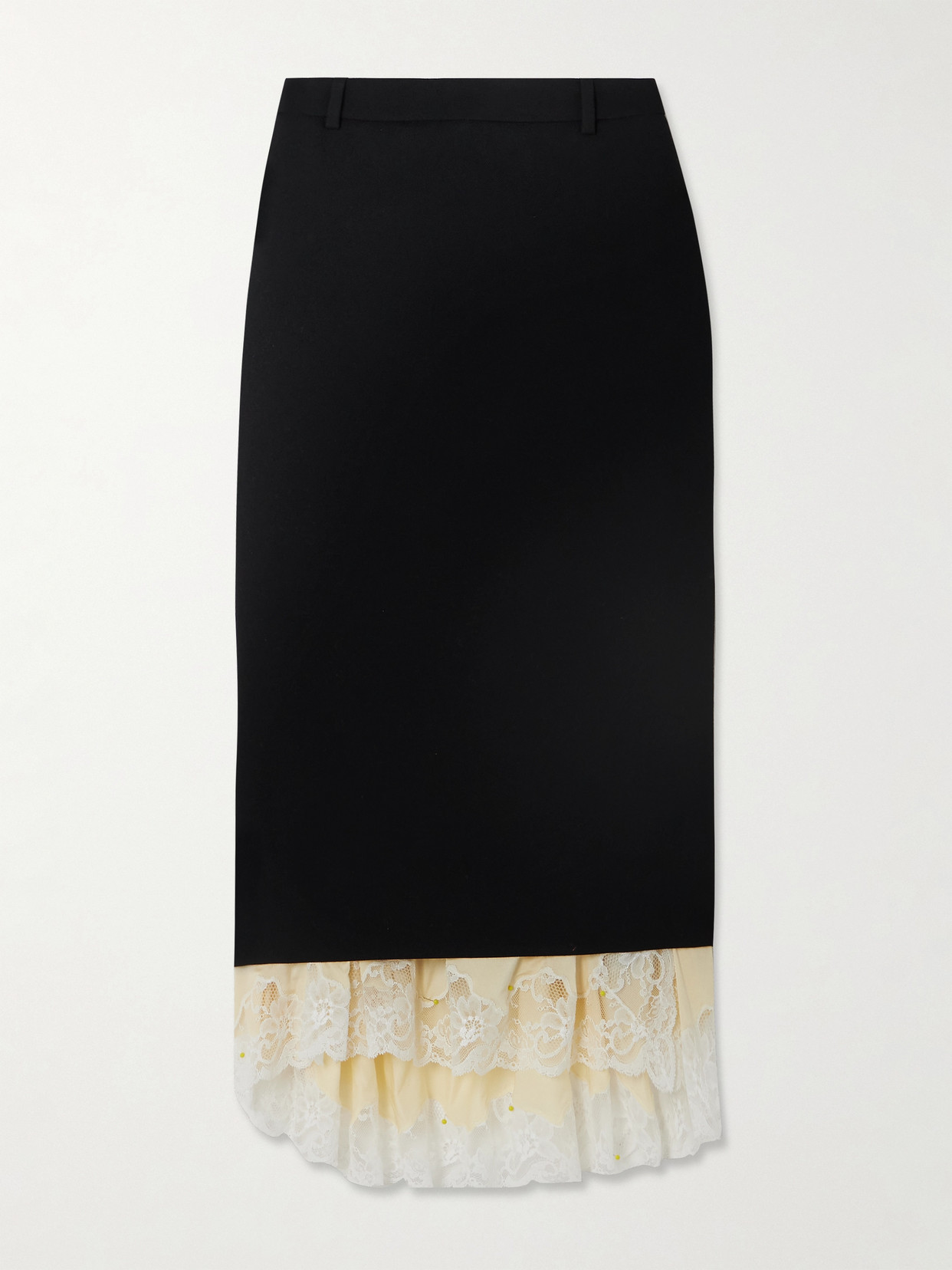 Shop Balenciaga Stretch-jersey And Lace-trimmed Wool-gabardine Midi Skirt In Black