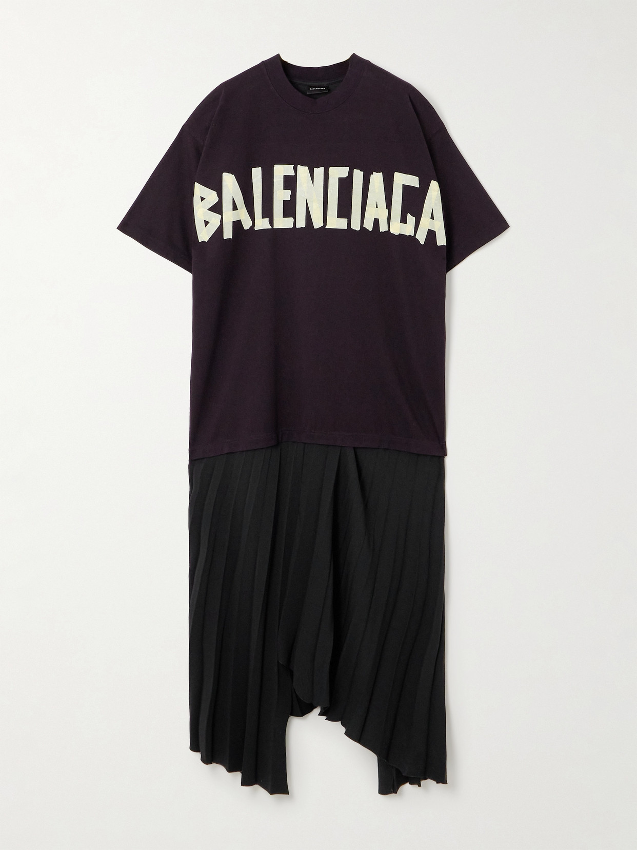 Shop Balenciaga Pleated Printed Cotton-jersey And Crepe Midi Dress In Black