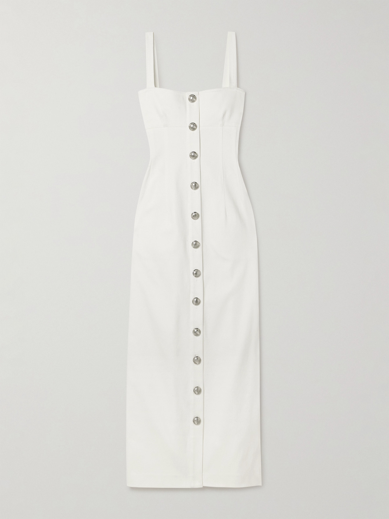 Adam Lippes - Camille Button-embellished Denim Maxi Dress - White