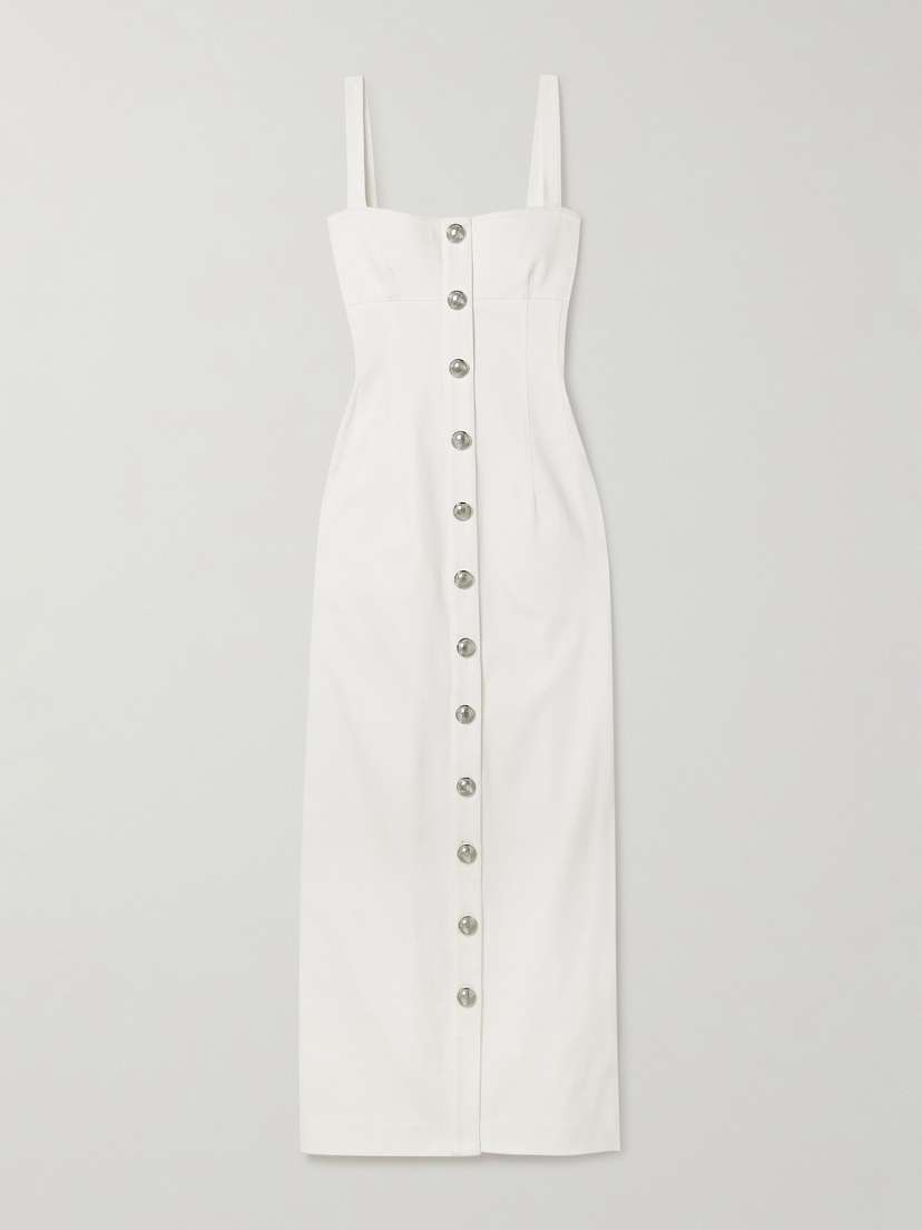 Adam Lippes Camille Button-embellished Denim Maxi Dress