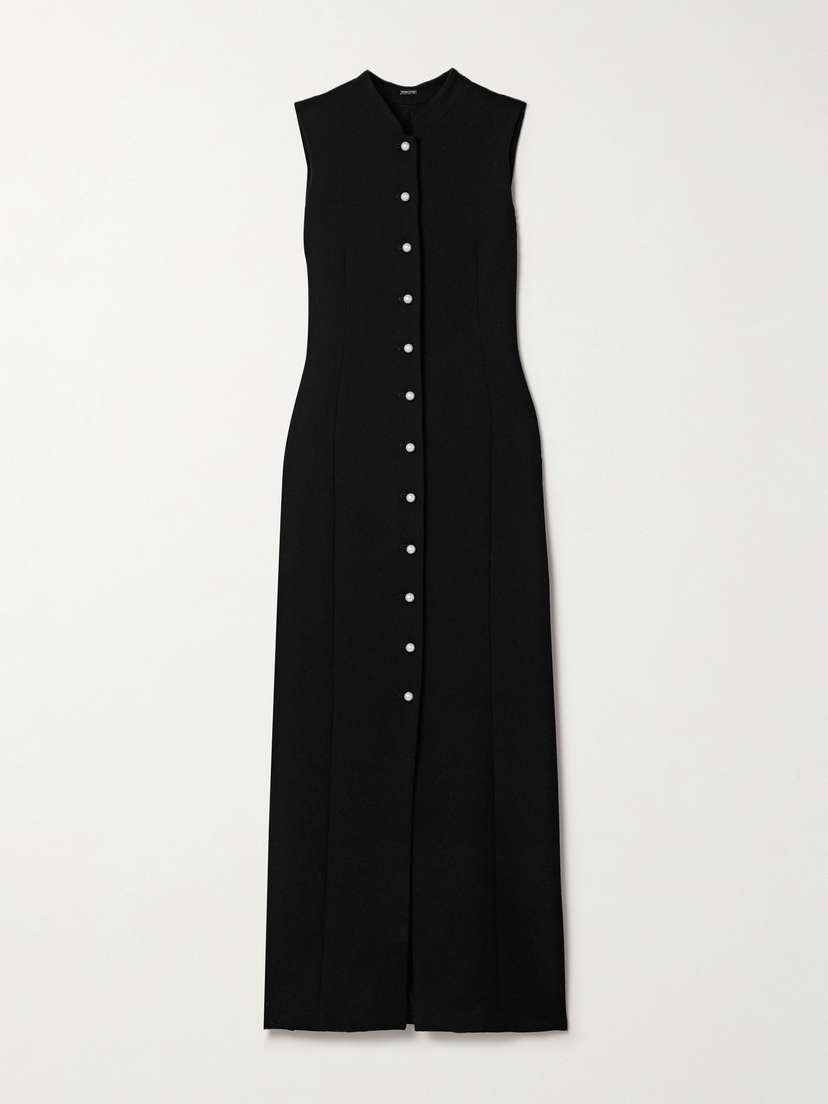 Adam Lippes Rory Faux Pearl-embellished Wool-crepe Maxi Dress
