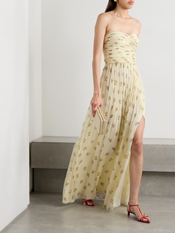 Adam Lippes Estelle strapless gathered floral-print silk-crepon gown