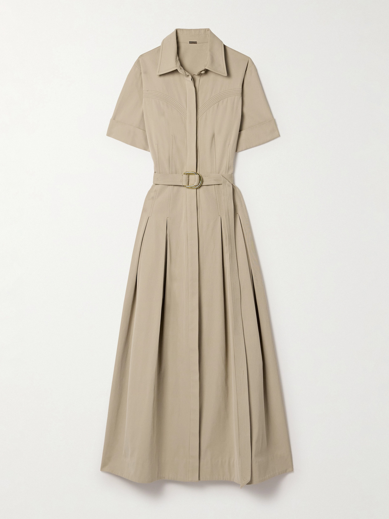 Adam Lippes - Belted Pleated Wool-twill Midi Shirt Dress - Neutrals