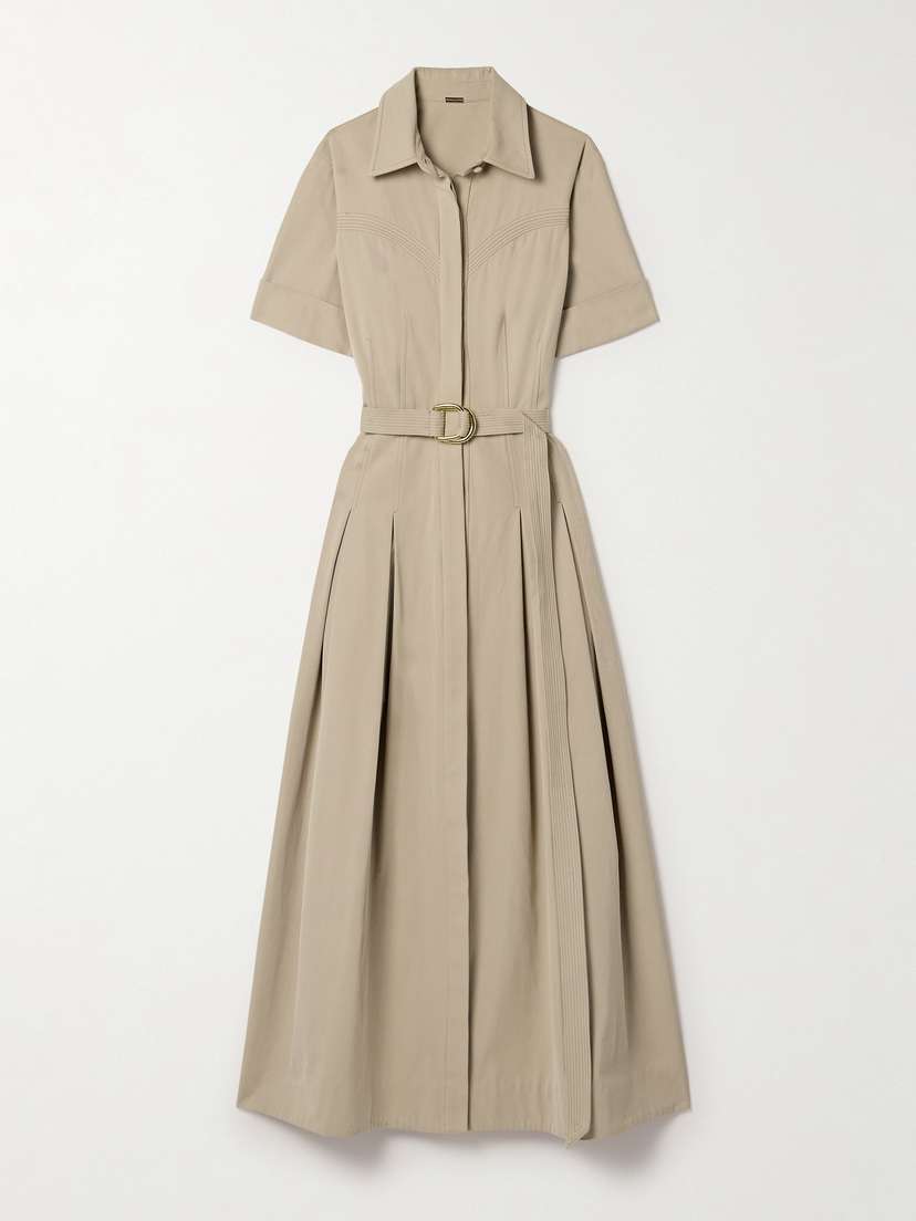 Adam Lippes Belted Pleated Wool-twill Midi Shirt Dress