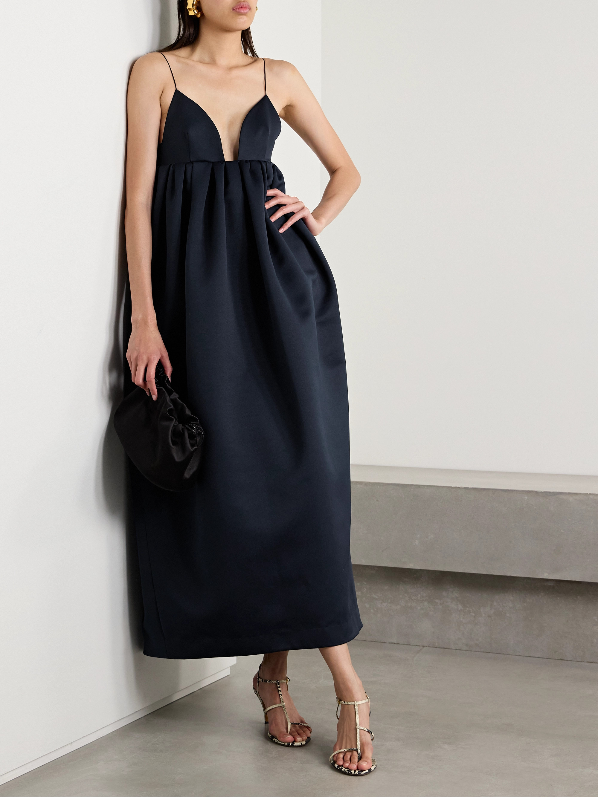 Adam Lippes - Esme pleated duchesse-satin maxi dress | Plush