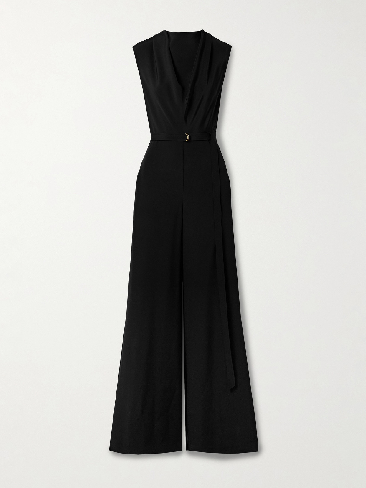 Adam Lippes - Blythe Belted Draped Silk-crepe Jumpsuit - Black