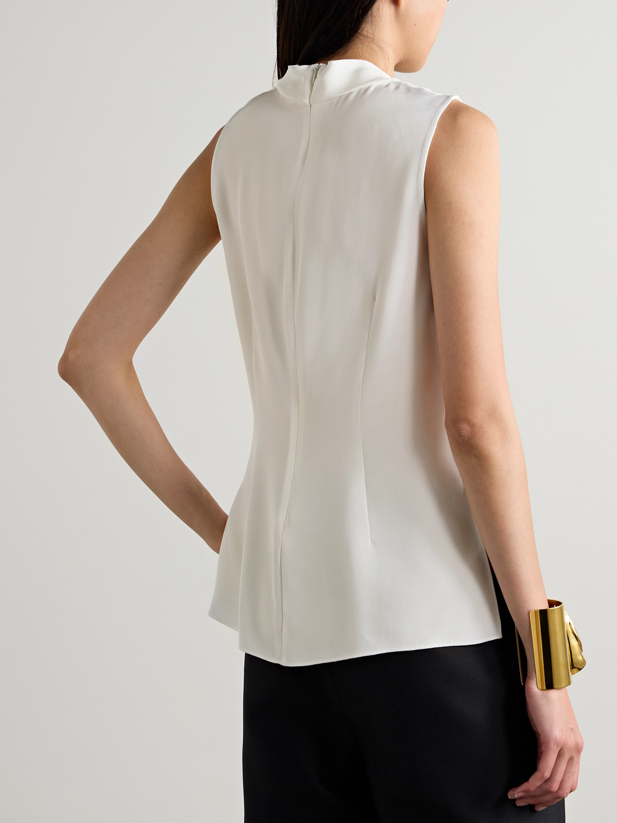 Adam Lippes Drape Neck Sleeveless Silk Crepe Tunic Top In Ivory