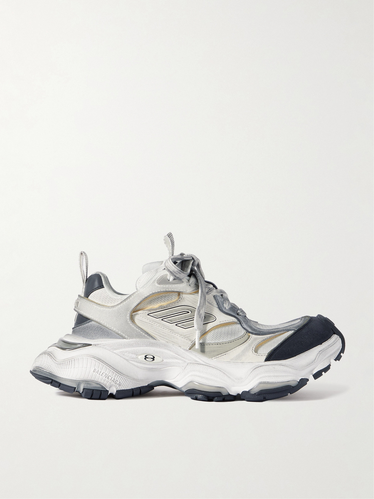 Shop Balenciaga Cargo Distressed Rubber-trimmed Faux Suede And Mesh Sneakers In White