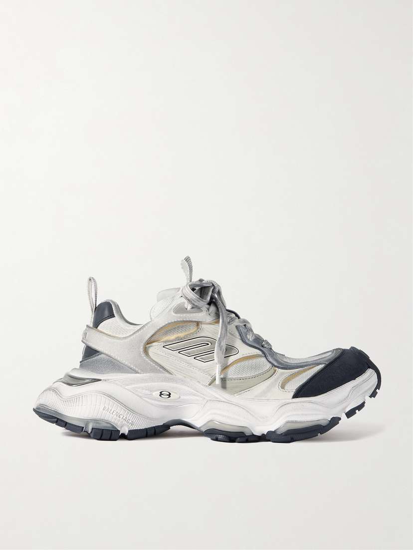 Balenciaga Cargo Distressed Rubber-trimmed Faux Suede And Mesh Sneakers
