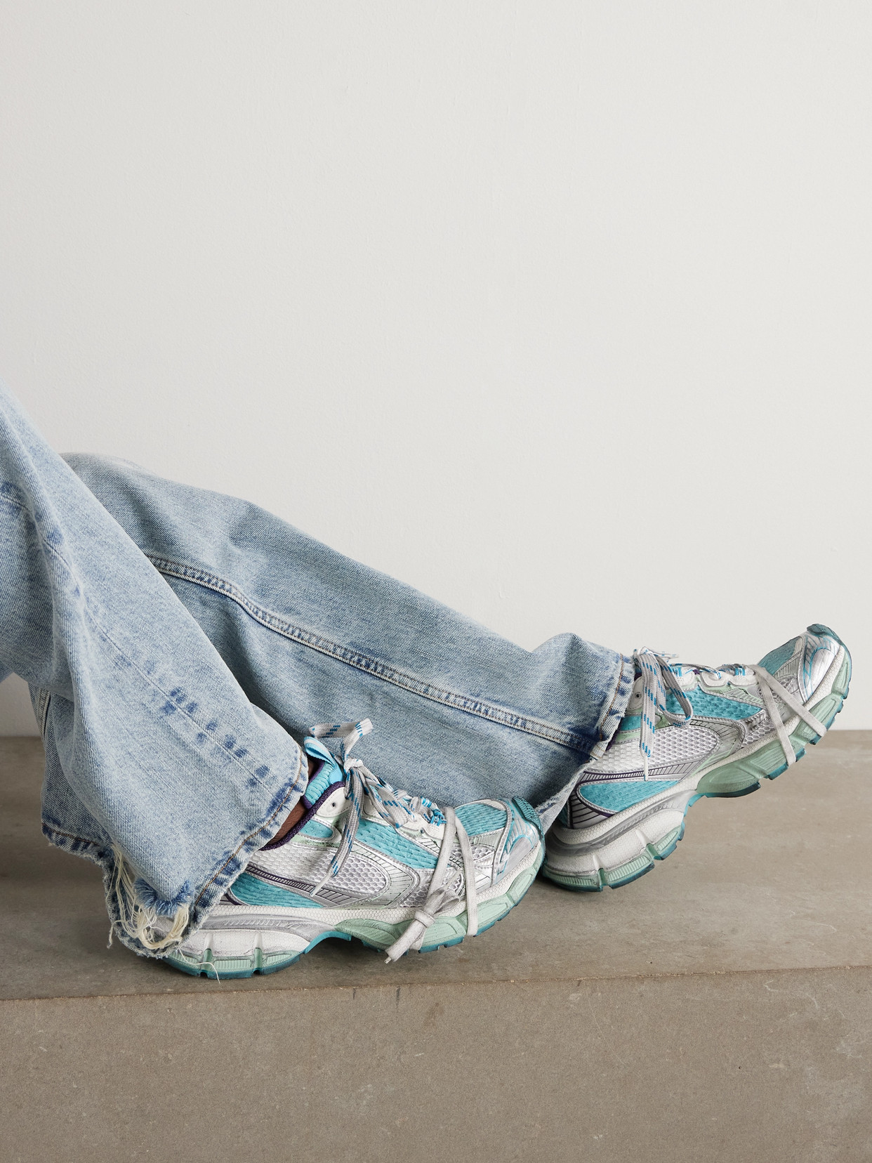 3Xl Leather-Trimmed Mesh And Rubber Sneakers