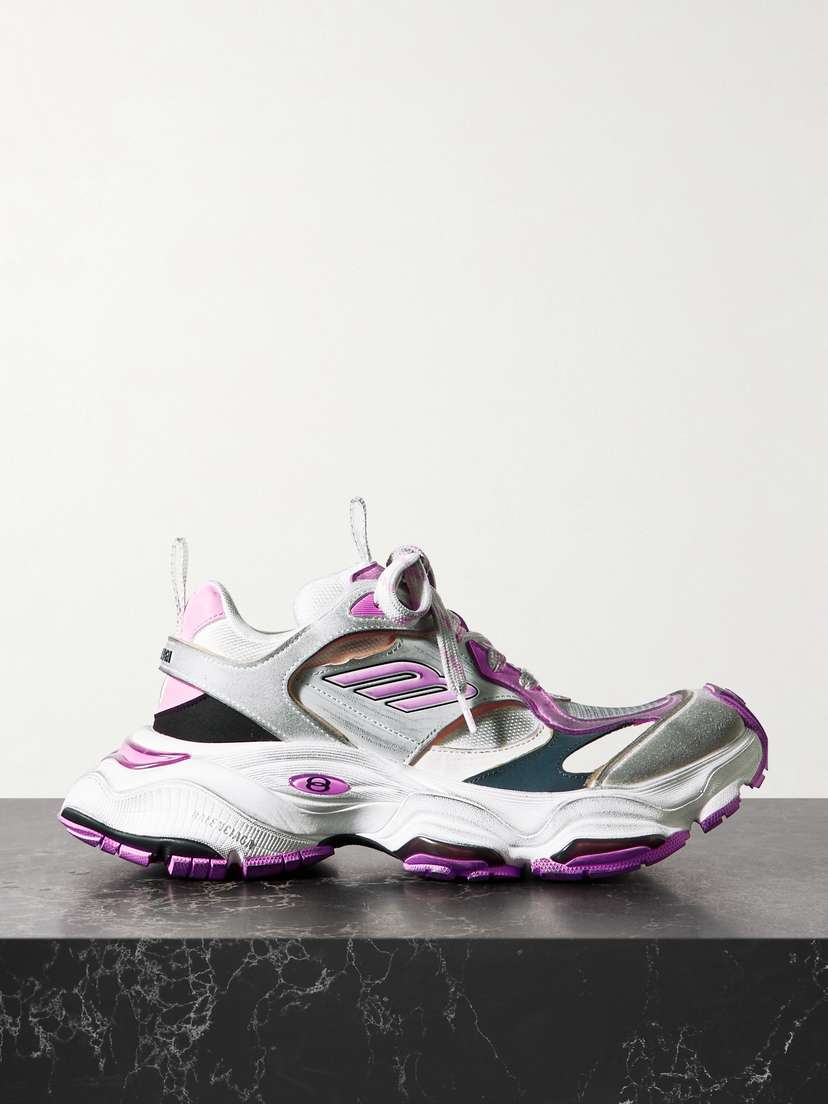 Balenciaga Cargo Distressed Rubber-trimmed Faux Suede And Mesh Sneakers